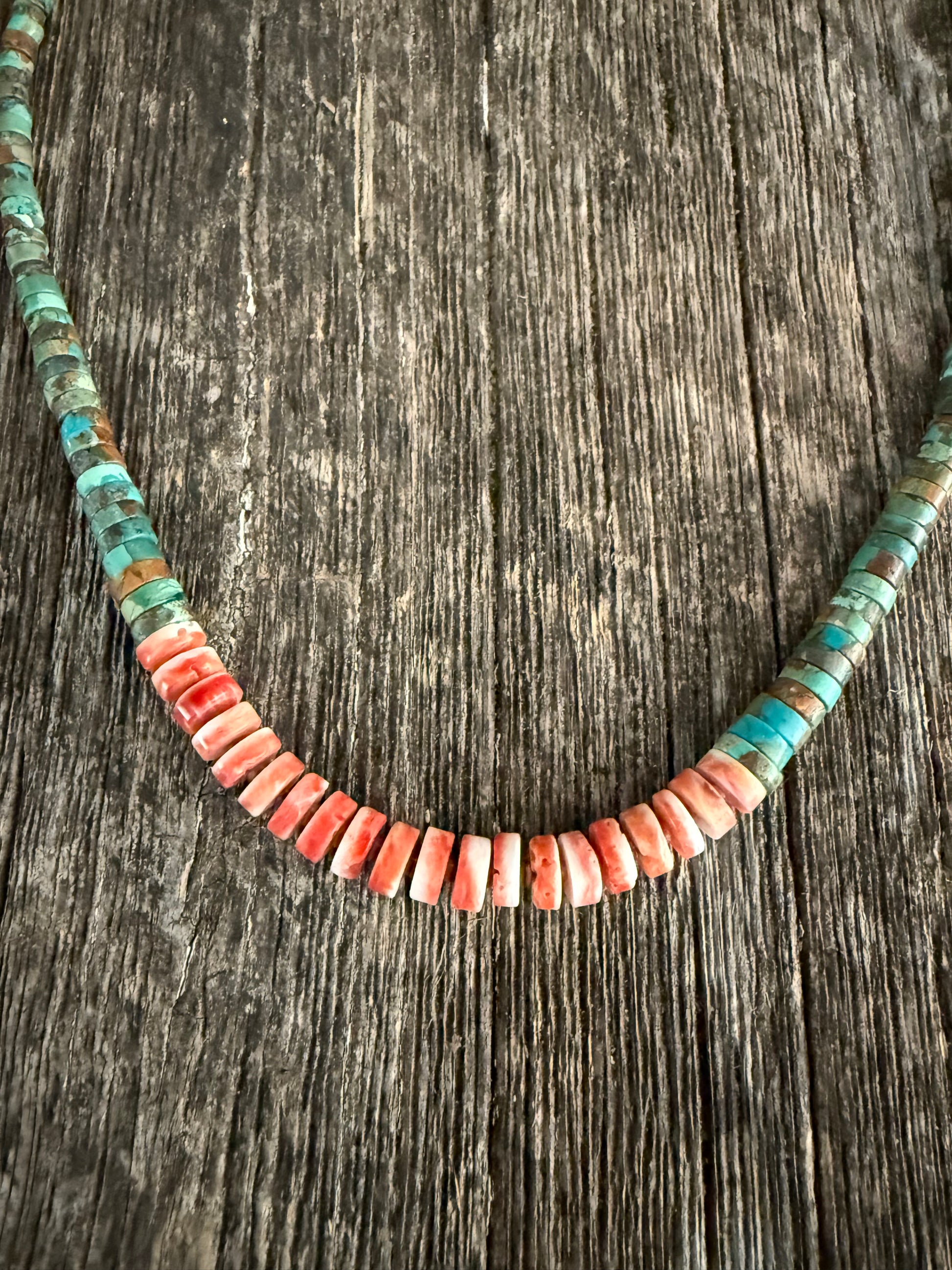 Native American Hand-strung Turquoise and Spiny Oyster Necklace