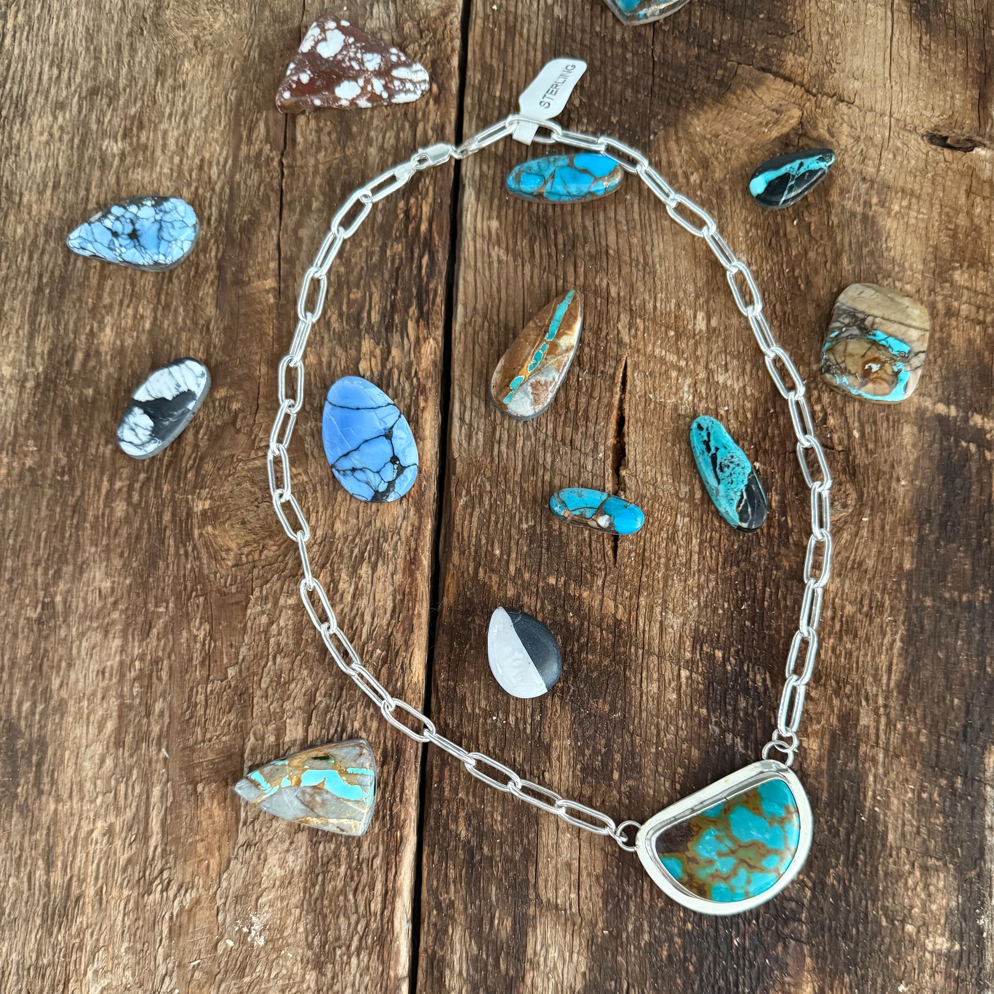 Authentic Native American Handmade Sterling Silver and Turquoise Necklace