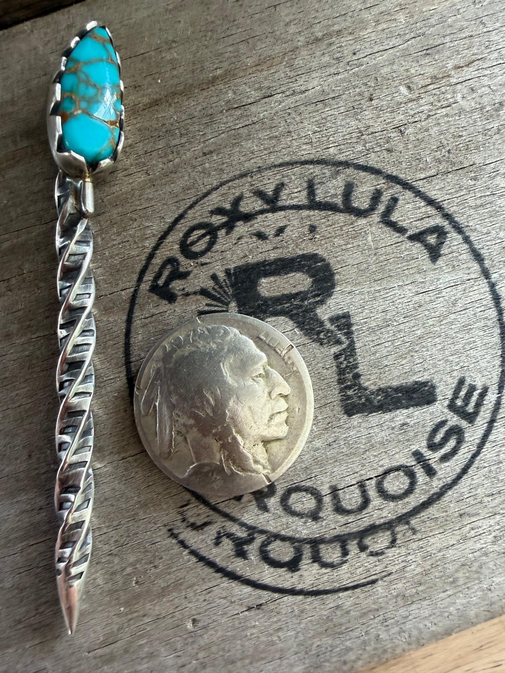 Sterling Silver Handmade Royston Turquoise Hat Pin (Non Native)