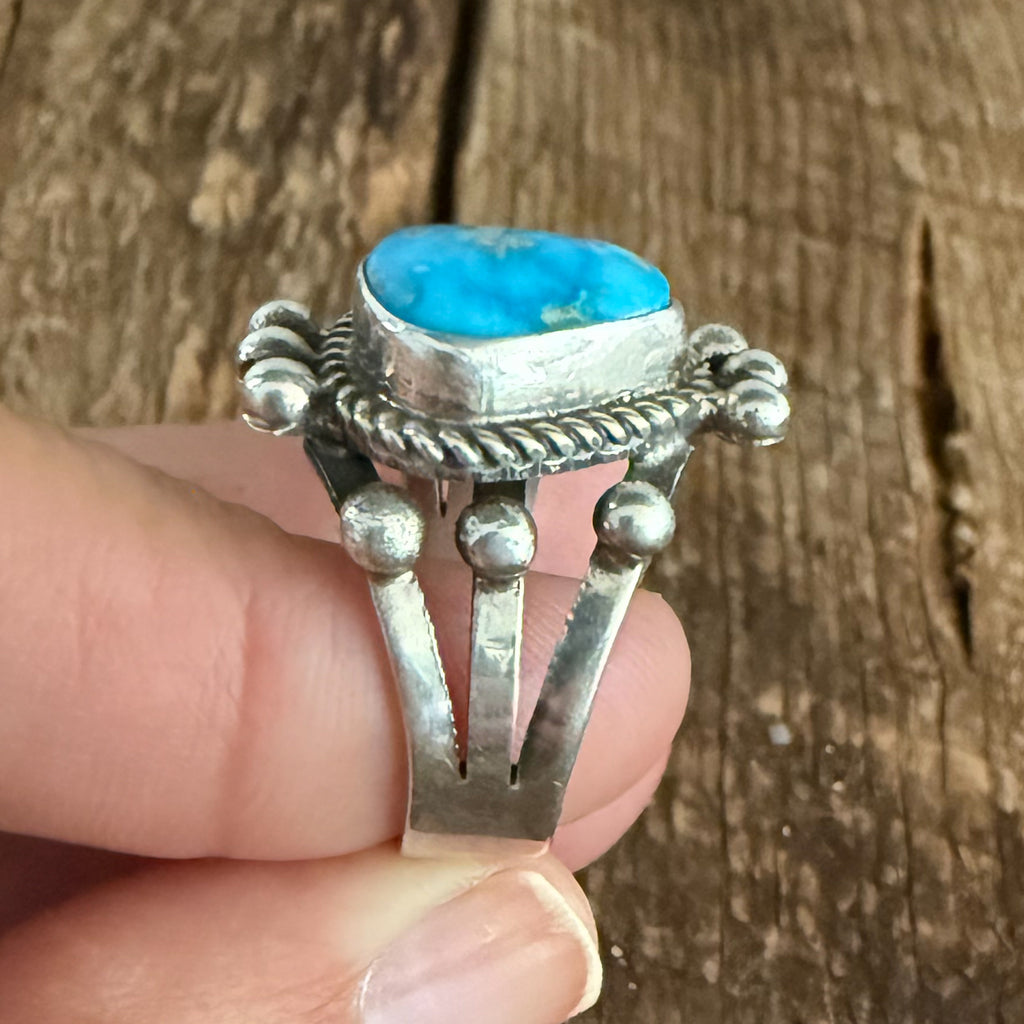 Authentic Native American Handmade Sterling Silver and Turquoise Ring size 10 1/4.