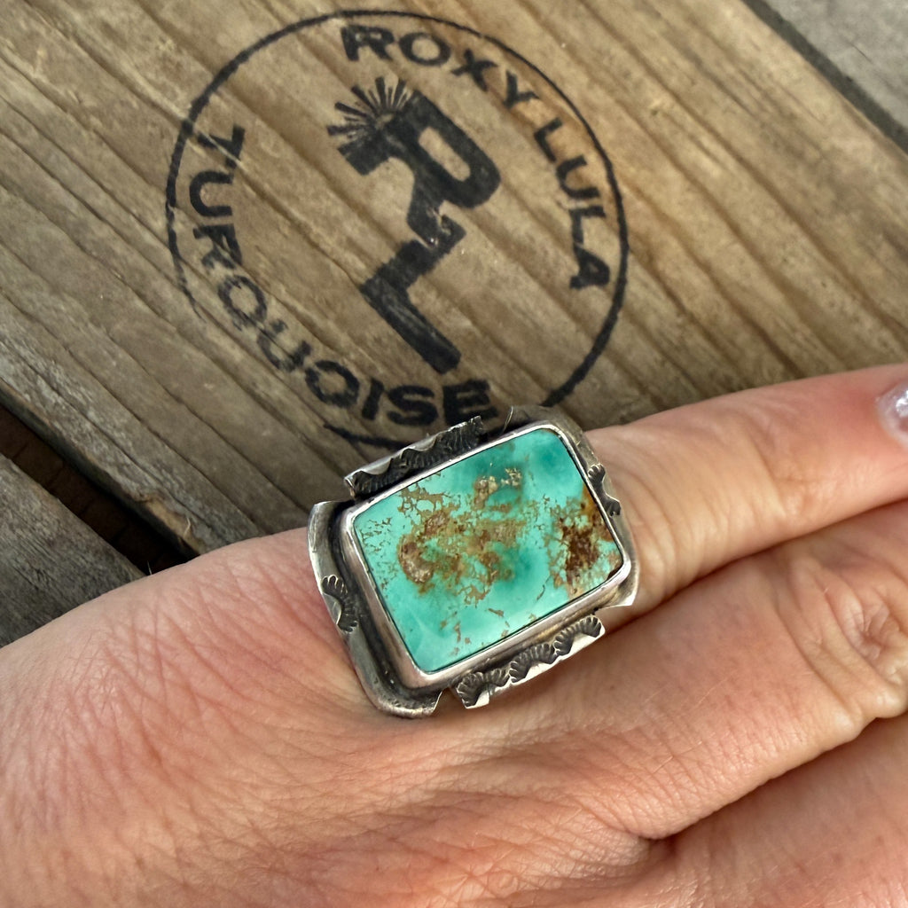 Authentic Native American Handmade Sterling Silver and Royston Turquoise Ring size 5