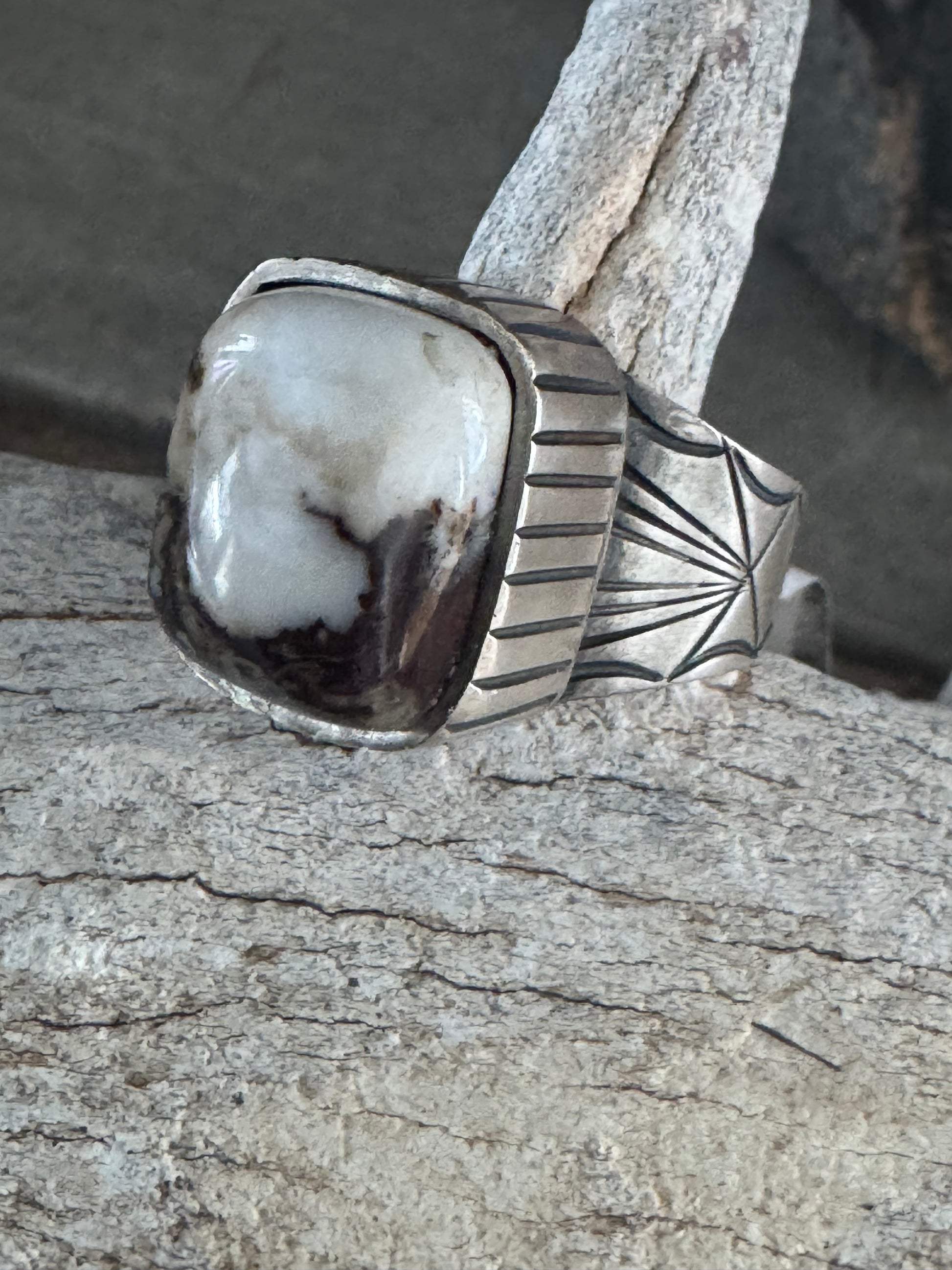 Authentic Native American Handmade Sterling Silver and Wild Horse Ring size 9.