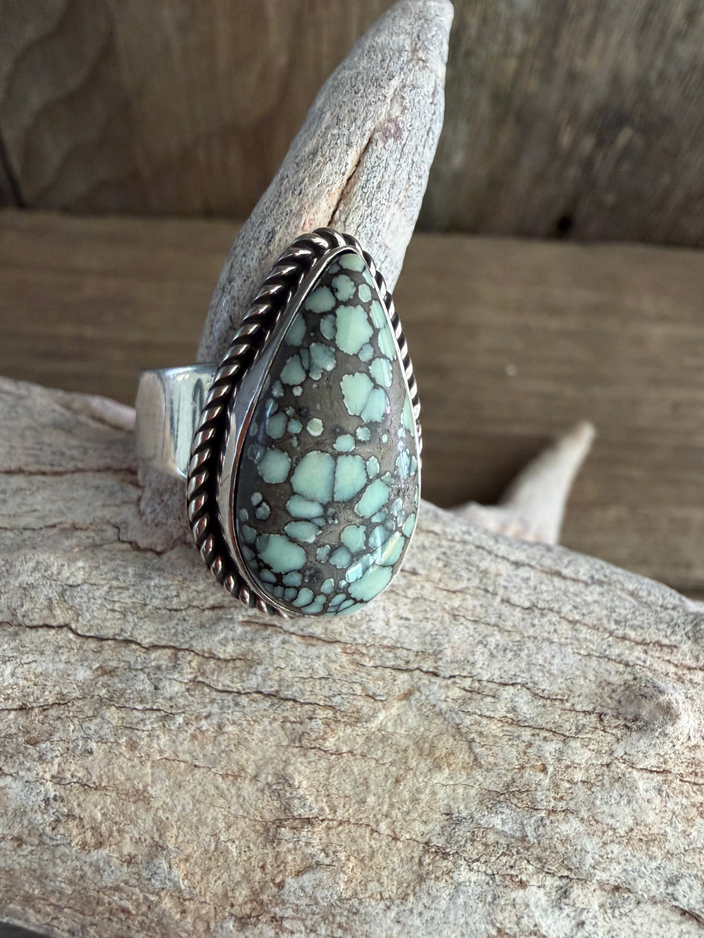 Native American Albert Jake 🇺🇸Handmade Sterling Silver-Deaert Bloom Variscite Ring Size 9