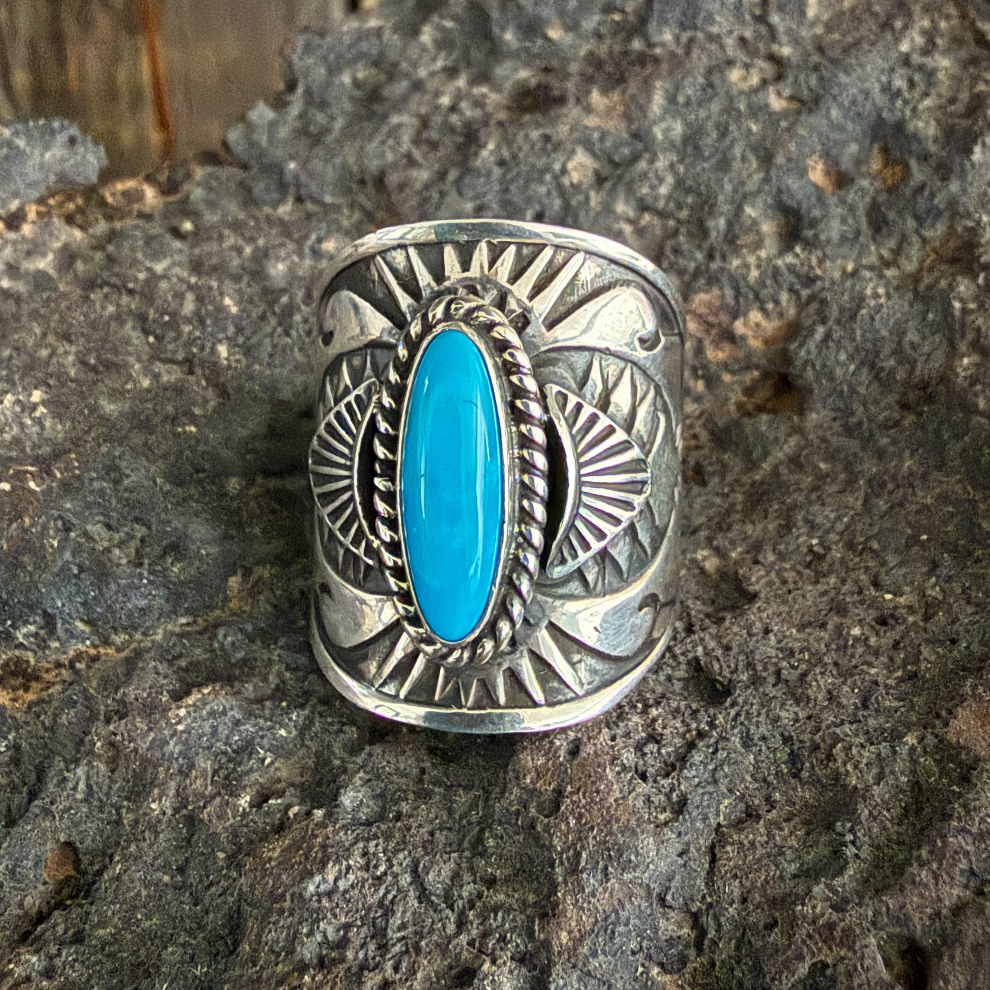 Authentic Native American Handmade Sterling Silver and Turquoise Ring size 9.