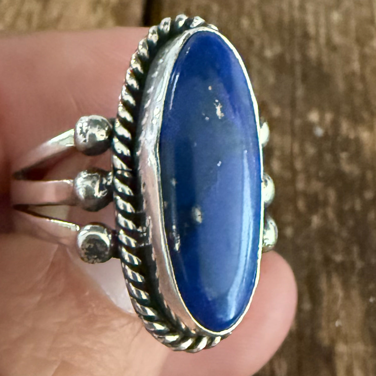 Authentic Native American Handmade Sterling Silver and Lapis Ring size 9.