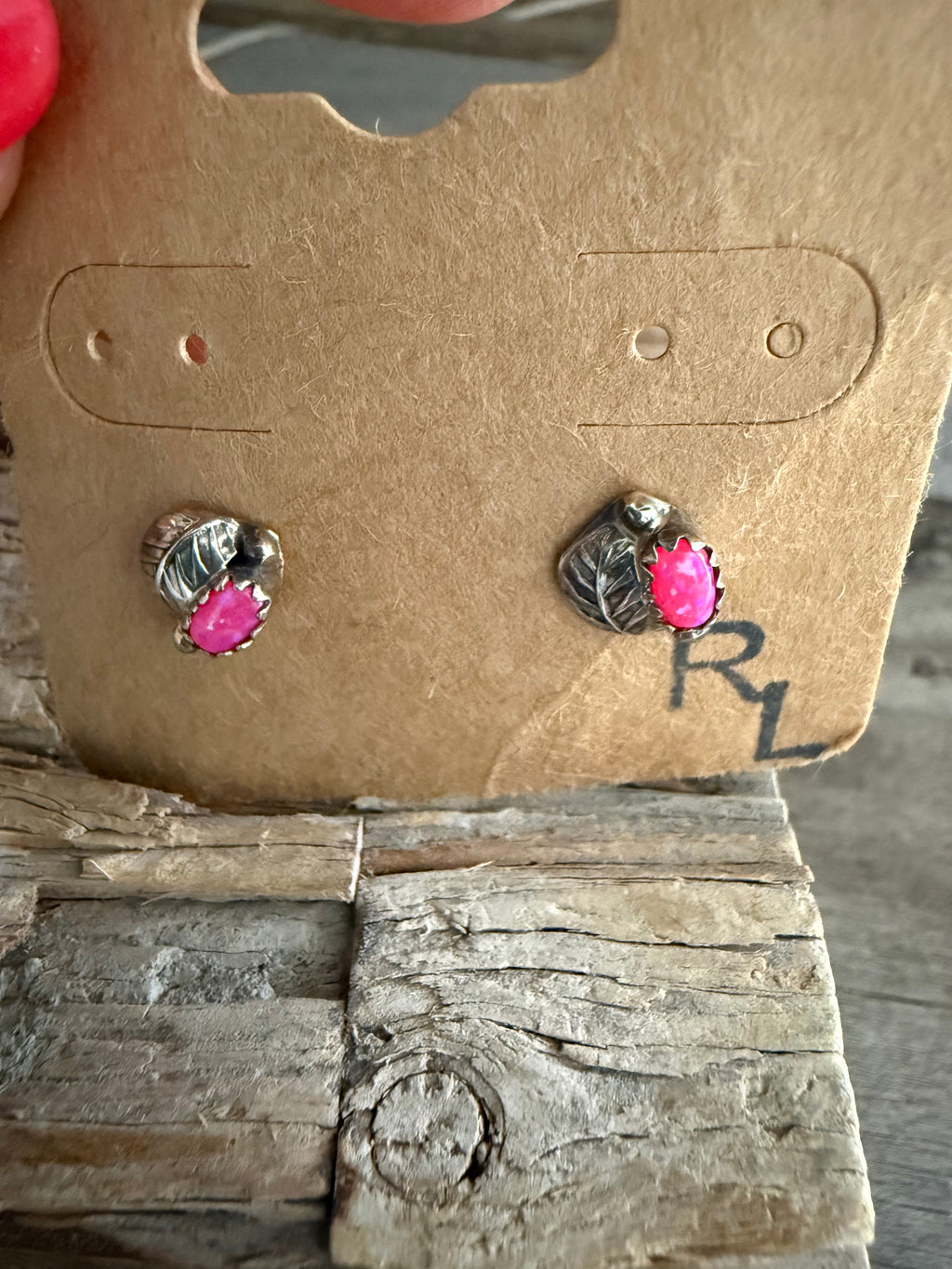 Authentic Native American Sterling Silver and Hot Pink Opal Stud Earrings