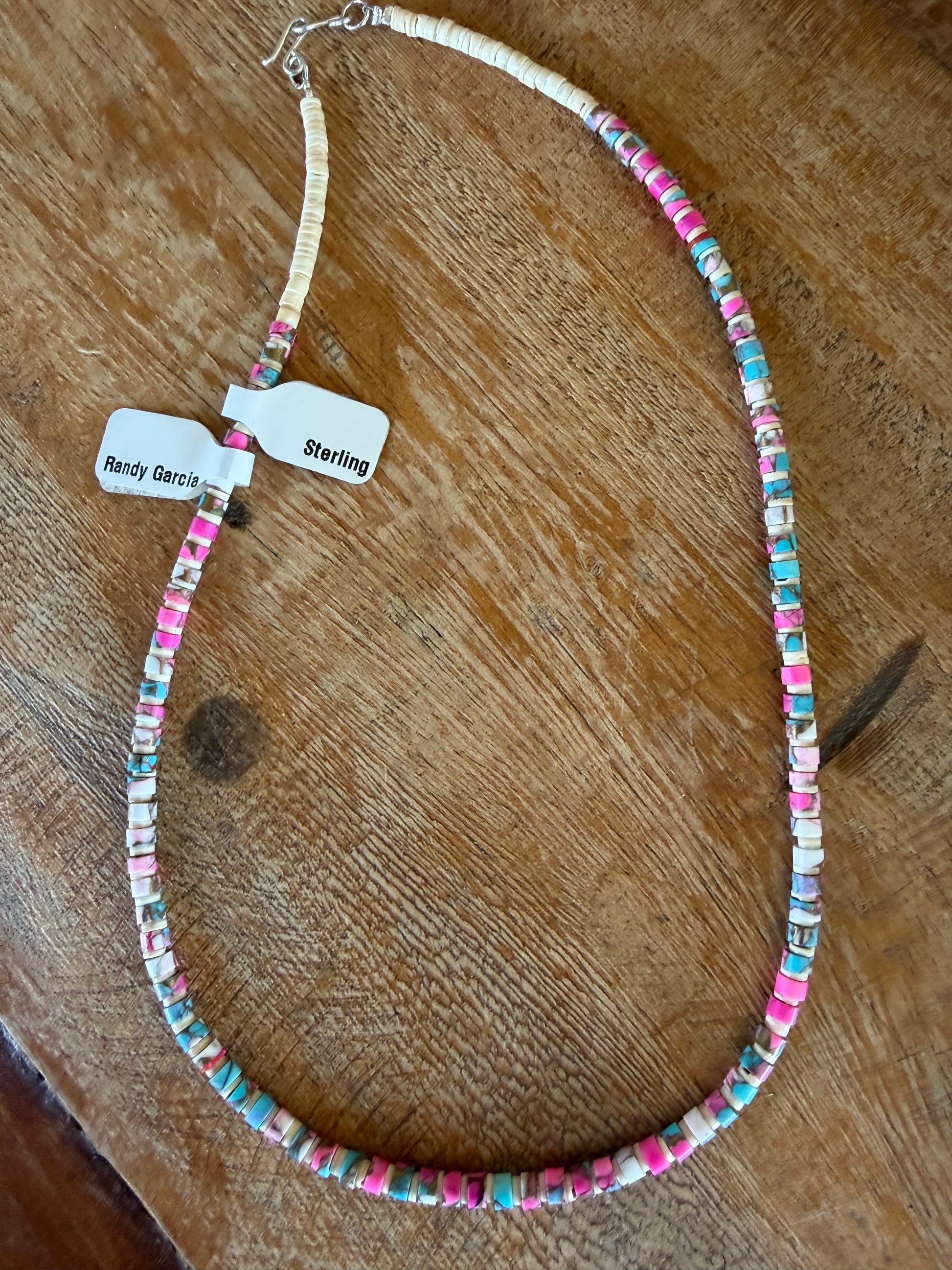 Native American Randy Garcia Handmade Cotton Candy Necklace 18”