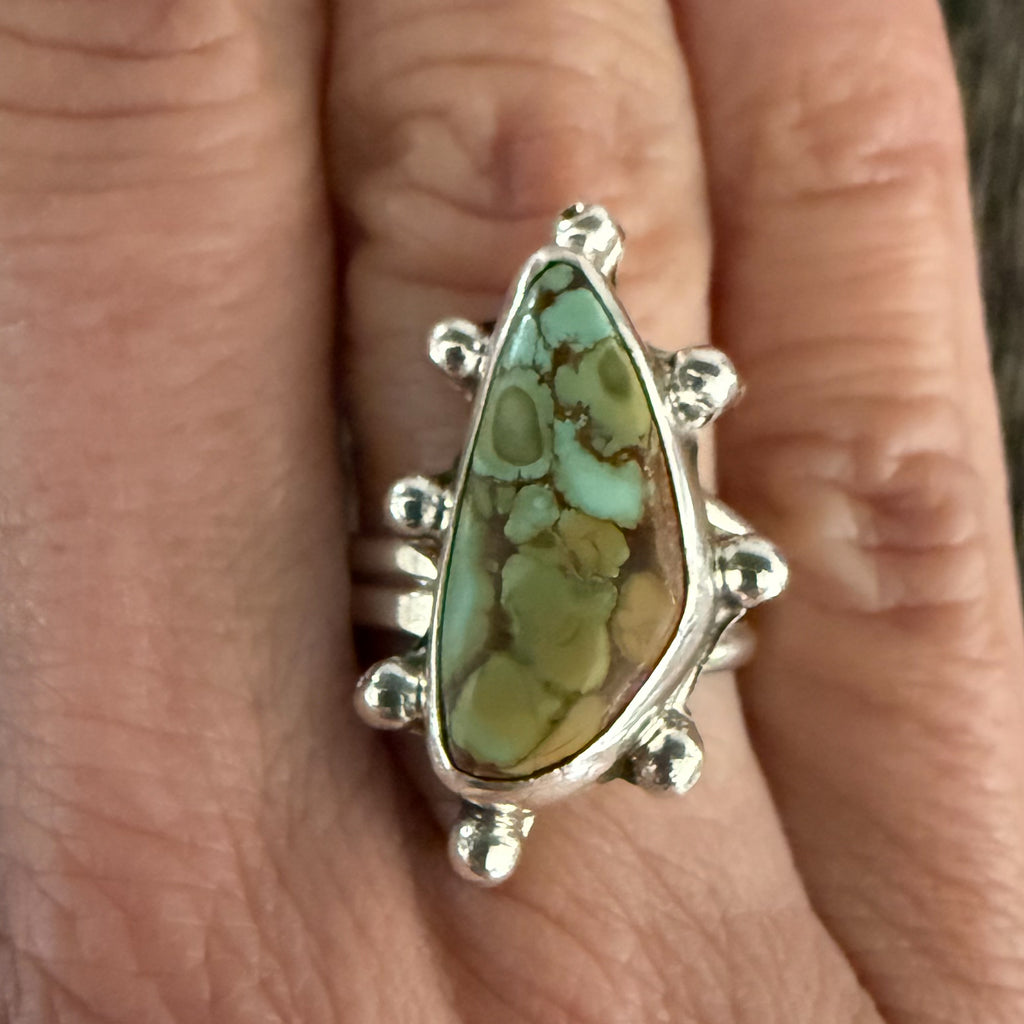 Authentic Native American Handmade Sterling Silver and Turquoise Adjustable Ring.