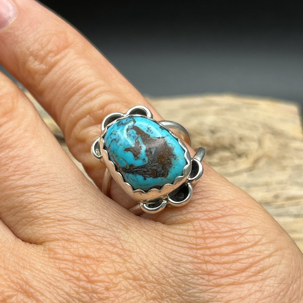 Authentic Native American Handmade Turquoise Ring Size 6 1/4.