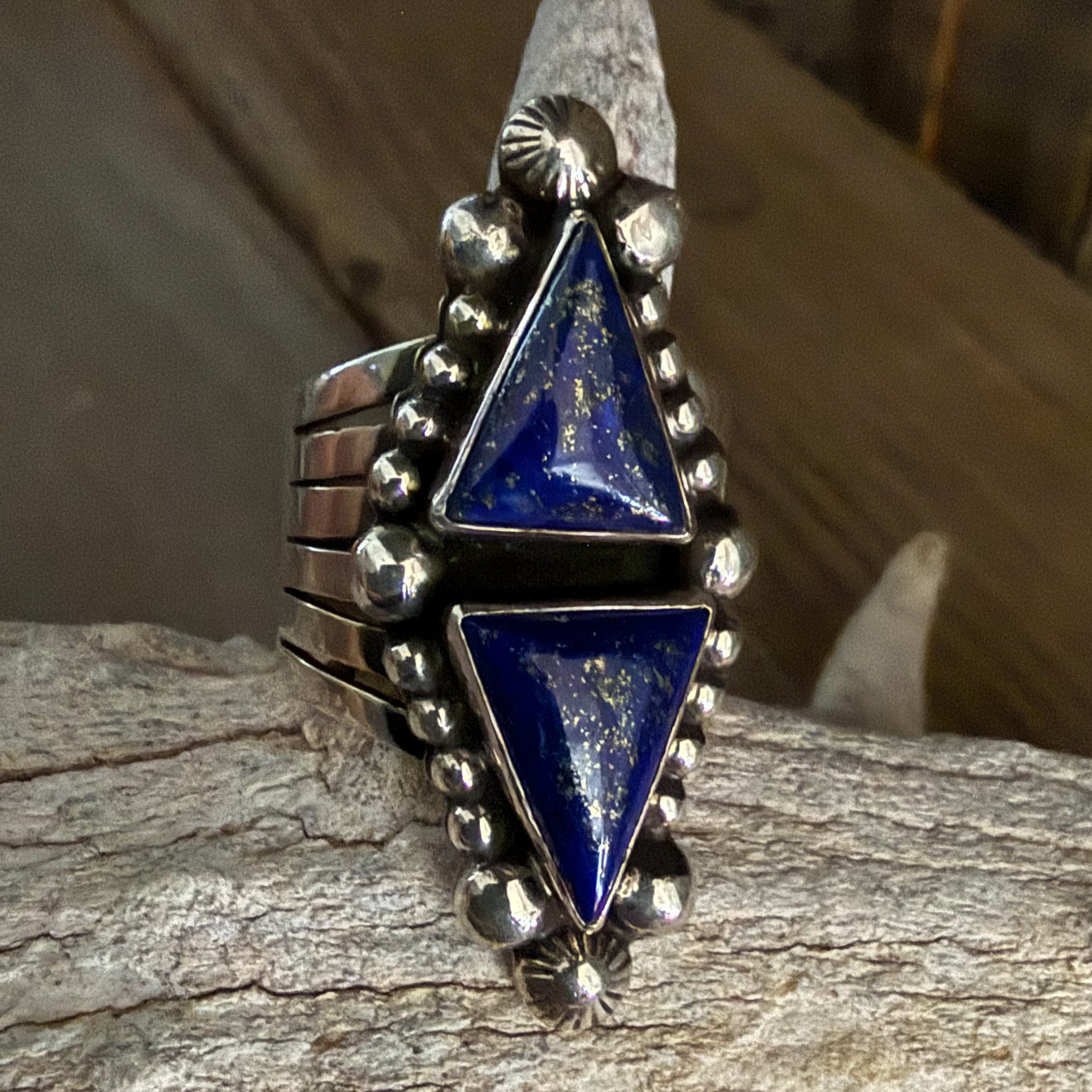 Authentic Native American Handmade Sterling Silver and Lapis Ring Size 10.