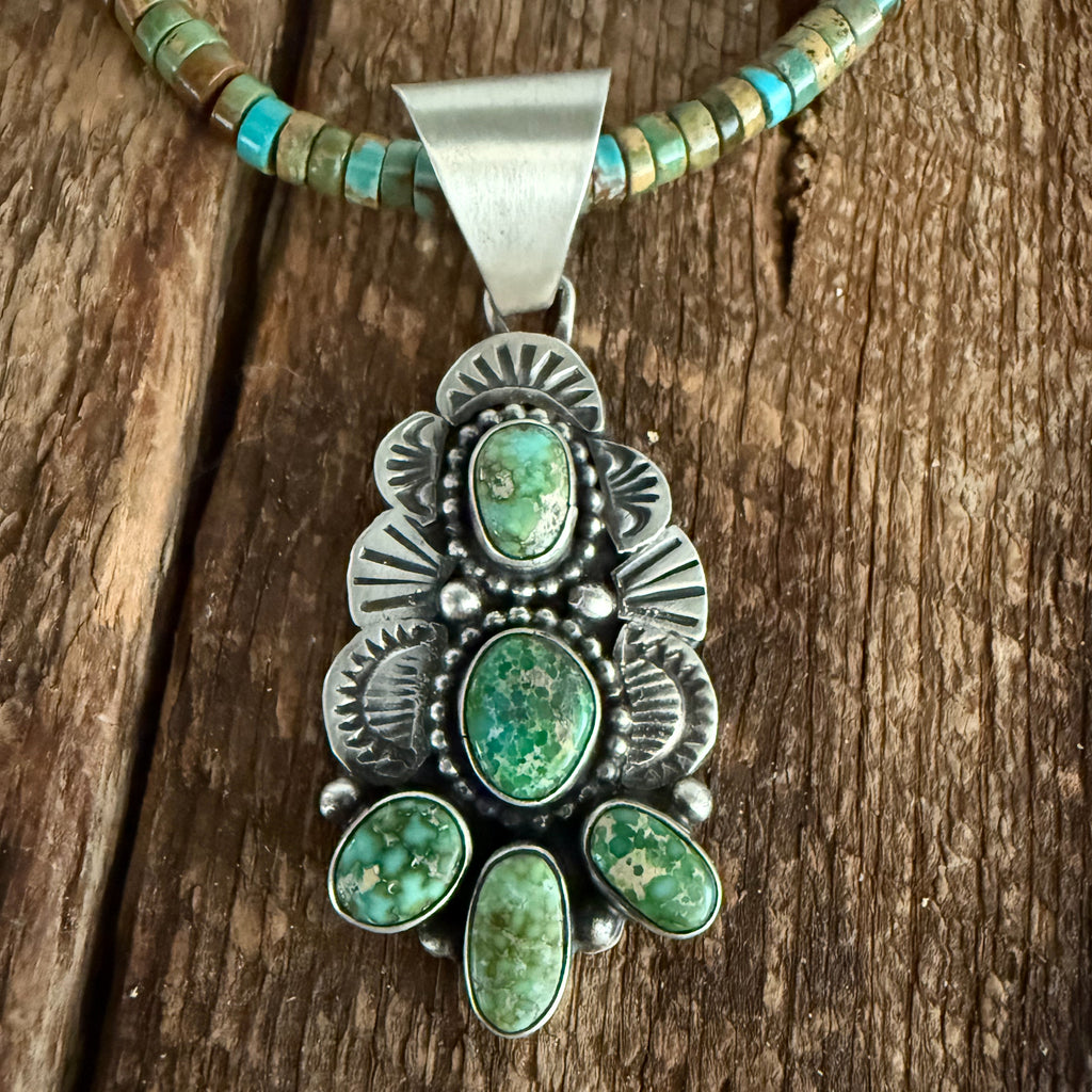 Authentic Native American Handmade Sterling Silver and Sonoran Gold Turquoise Pendant
