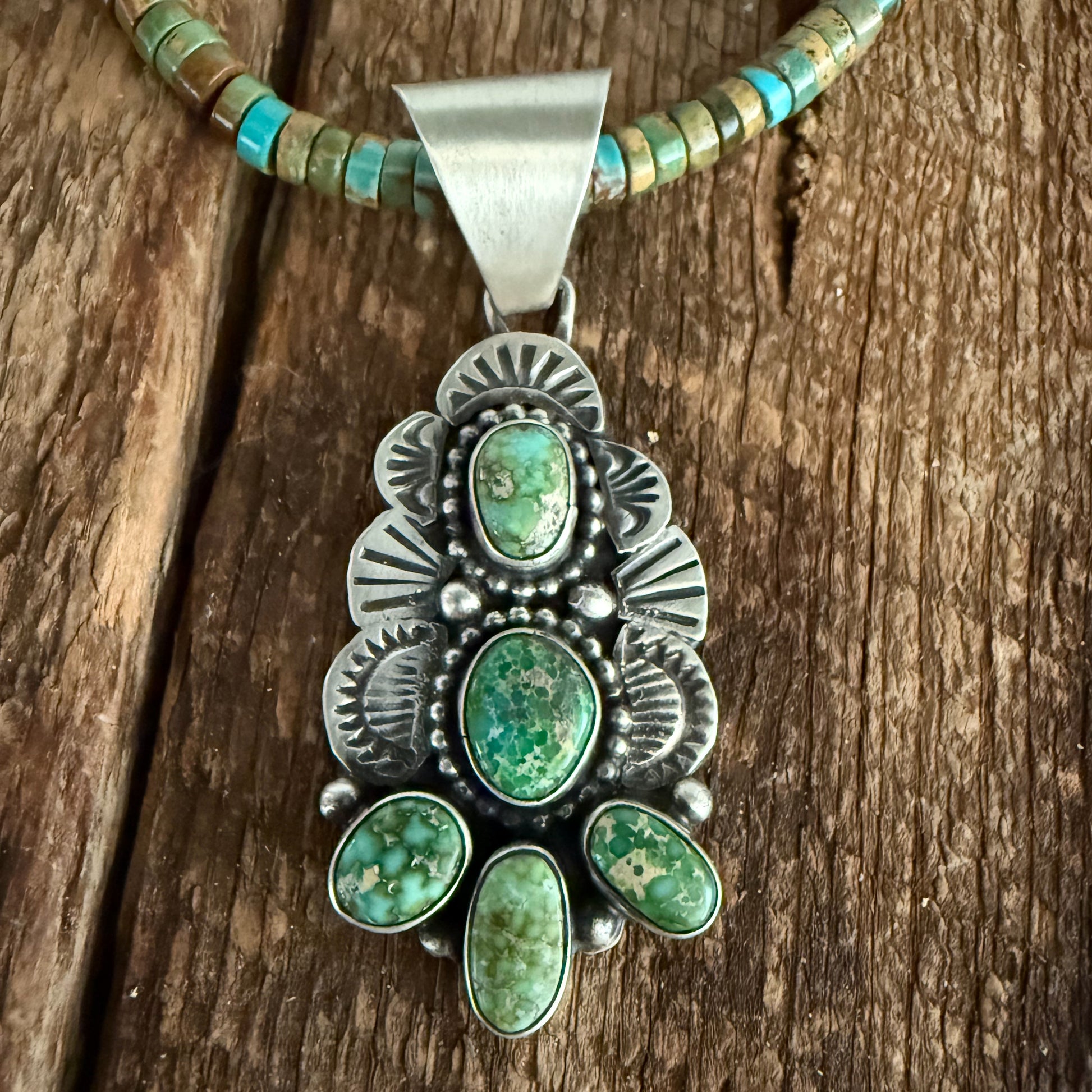 Authentic Native American Handmade Sterling Silver and Sonoran Gold Turquoise Pendant