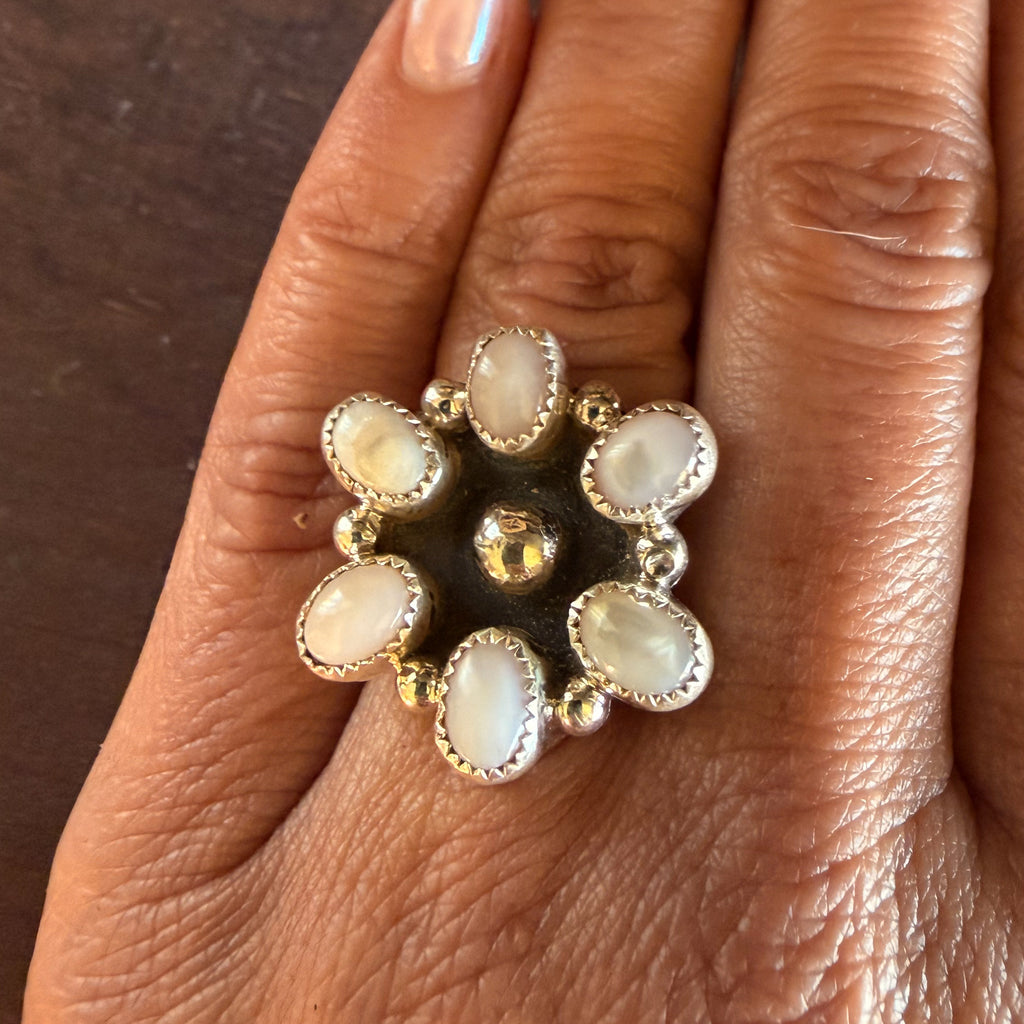 Authentic Native American Handmade Sterling Silver and Moonstone Ring size 6.75