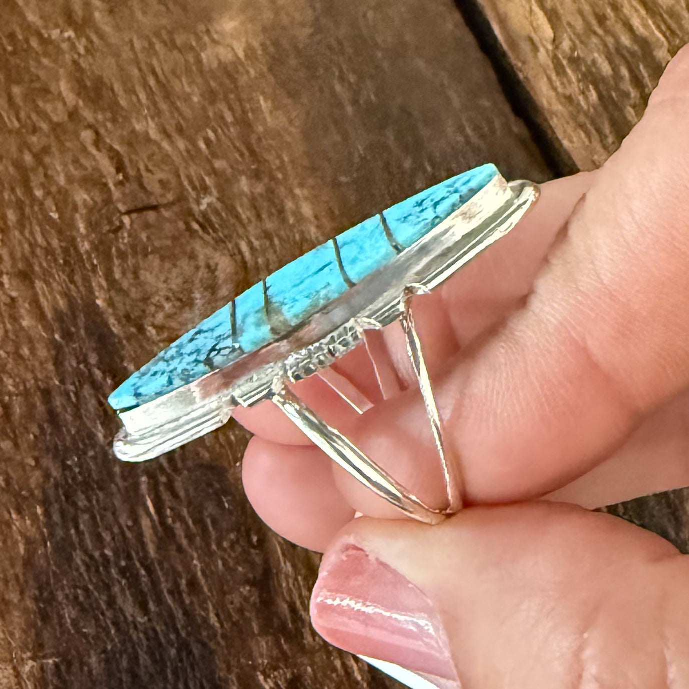 Authentic Native American Handmade Sterling Silver and Turquoise Inlay Ring