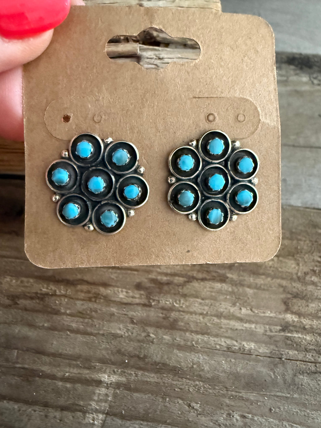 Authentic Native American Handmade Sterling Silver and Turquoise Stud Earrings
