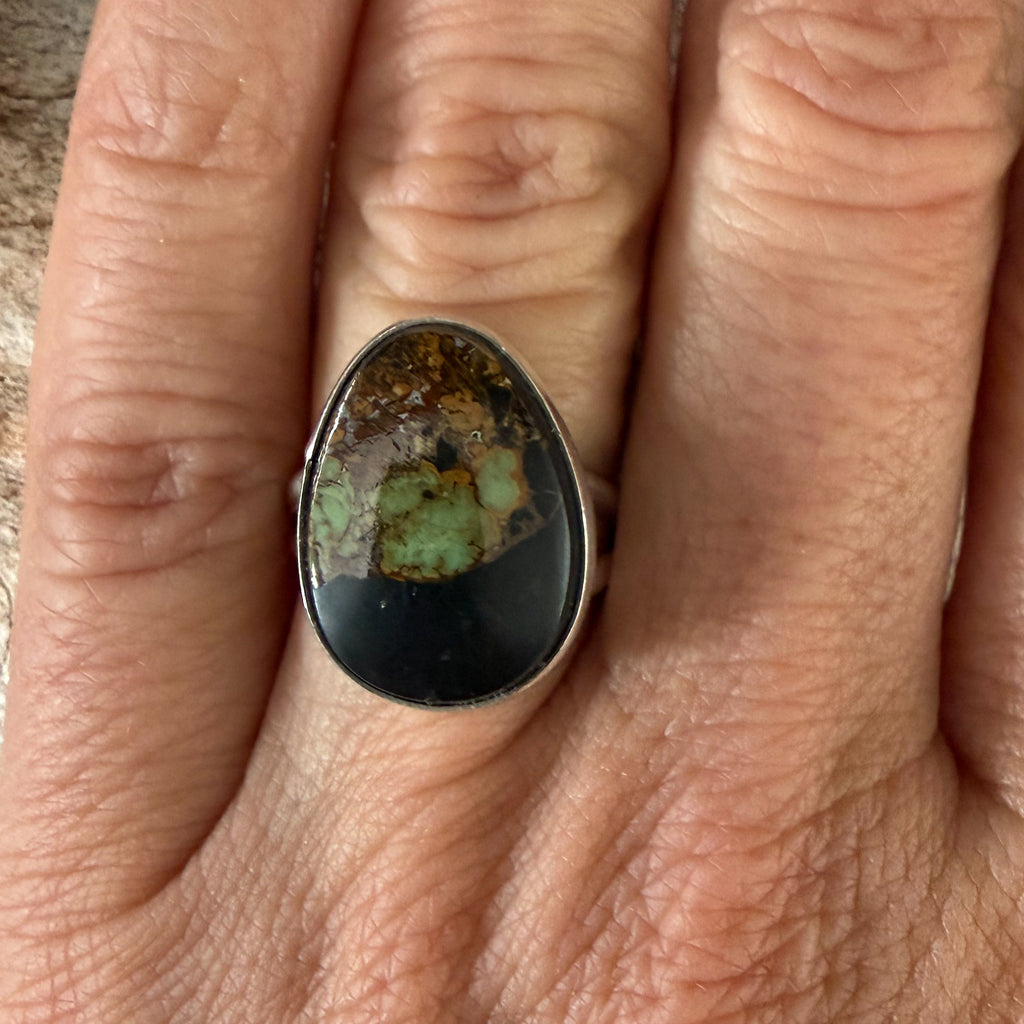 Authentic Native American Handmade Sterling Silver and Black Jack Turquoise Ring size 6 1/2.