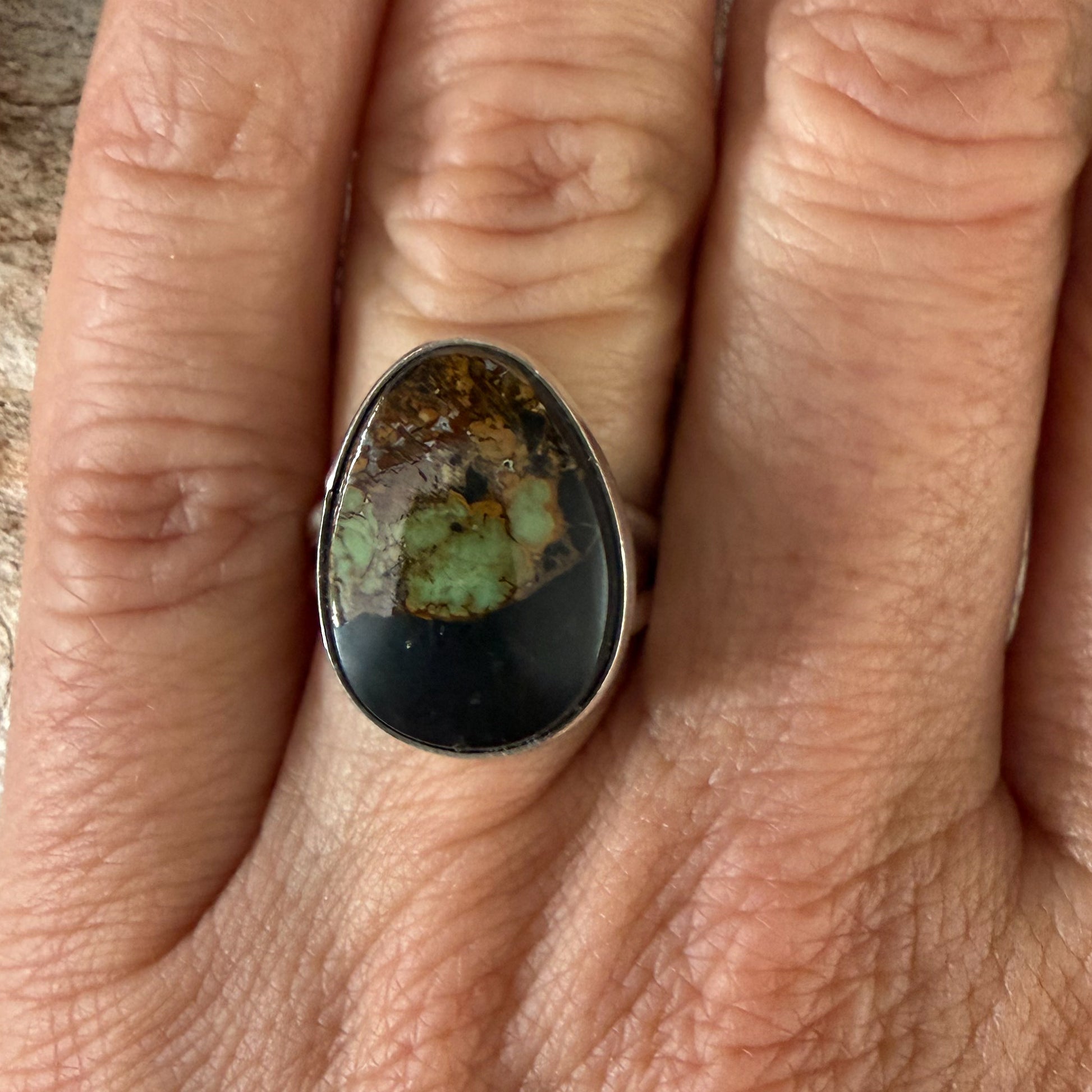 Authentic Native American Handmade Sterling Silver and Black Jack Turquoise Ring size 6 1/2.