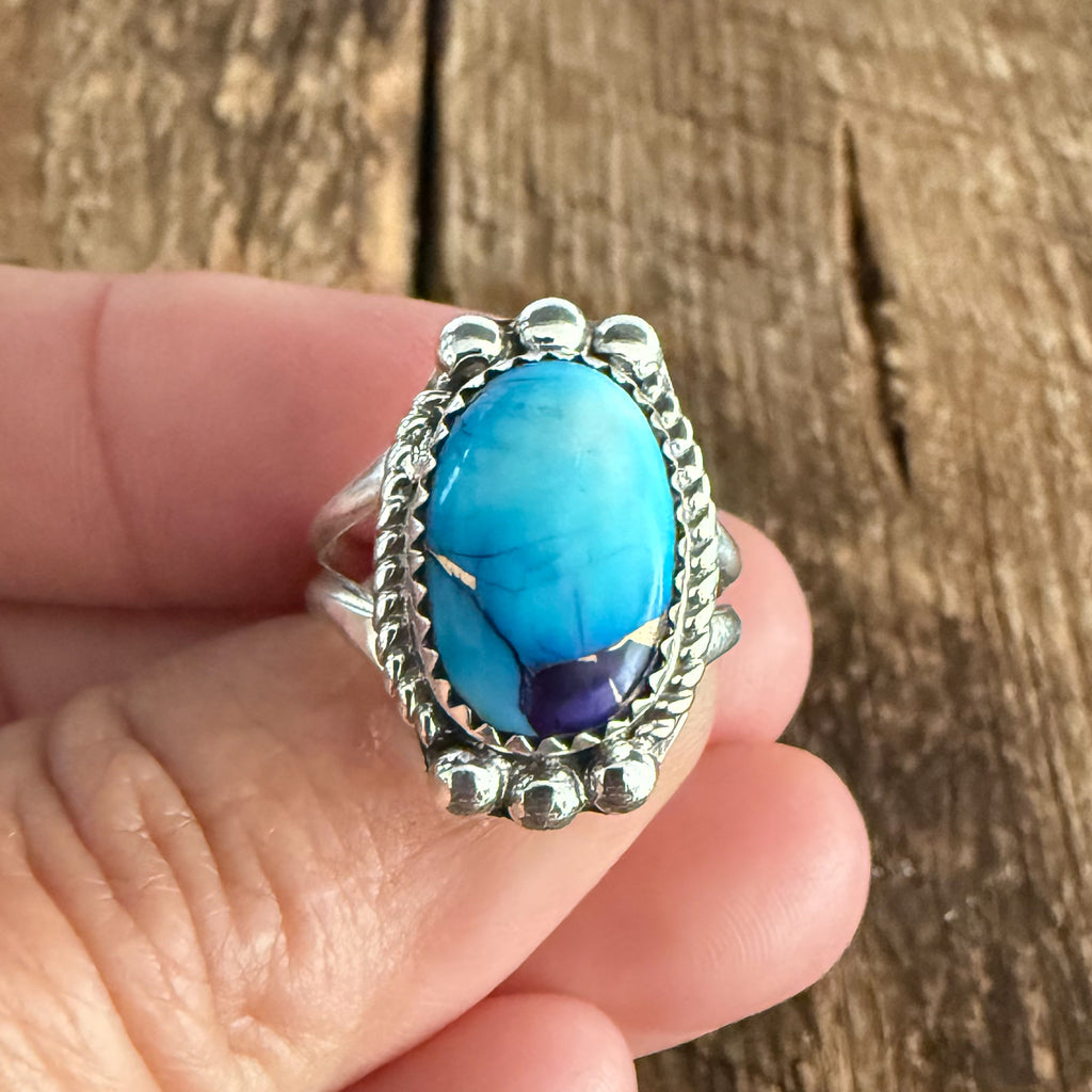 Authentic Native American Handmade Sterling Silver and Lavender Dahlia Ring size 7 1/2.