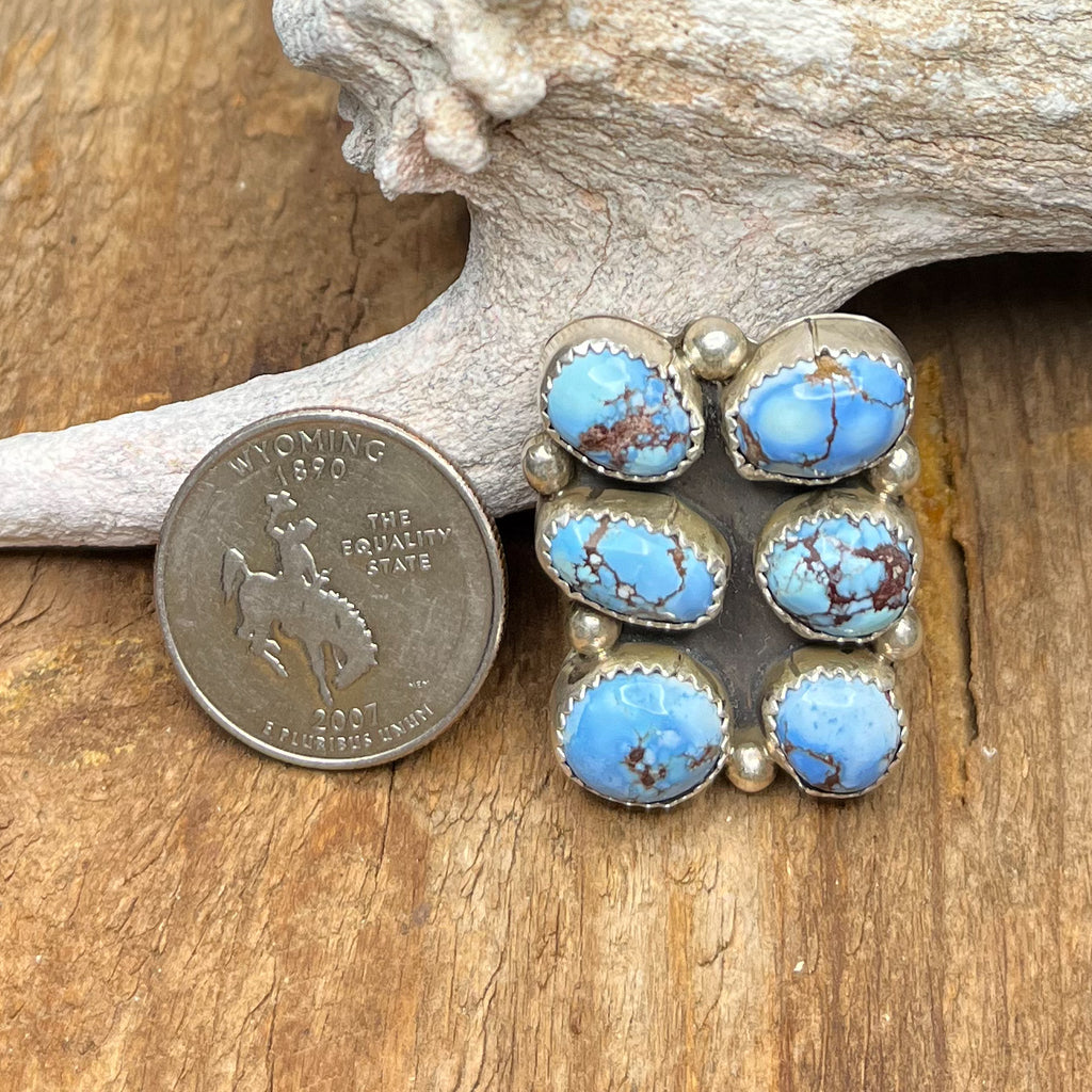 Authentic Native American Handmade Sterling Silver Golden Hills Turquoise Cluster Ring Size 6 1/2.