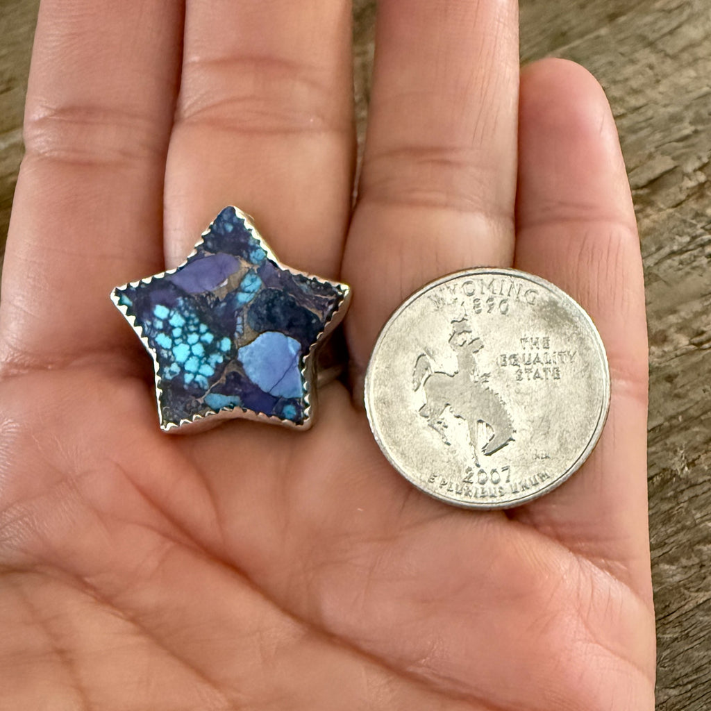 Authentic Native American Handmade Purple Mojave Turquoise Star Ring Size 10.