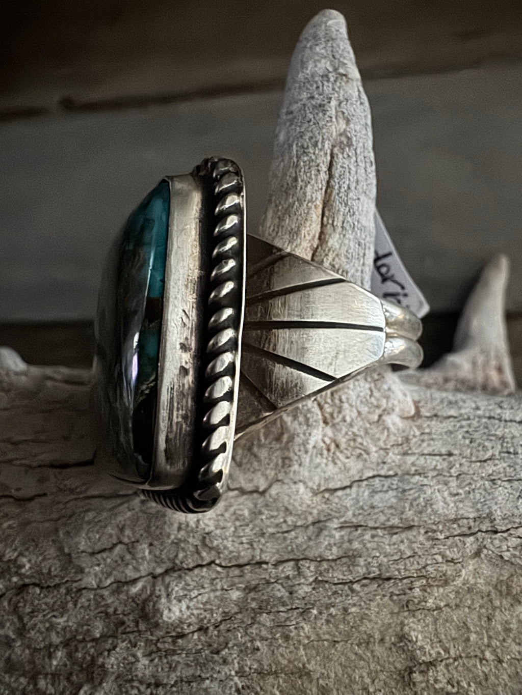 Handmade Sterling Silver Thunderbird Turquoise Ring Size 13