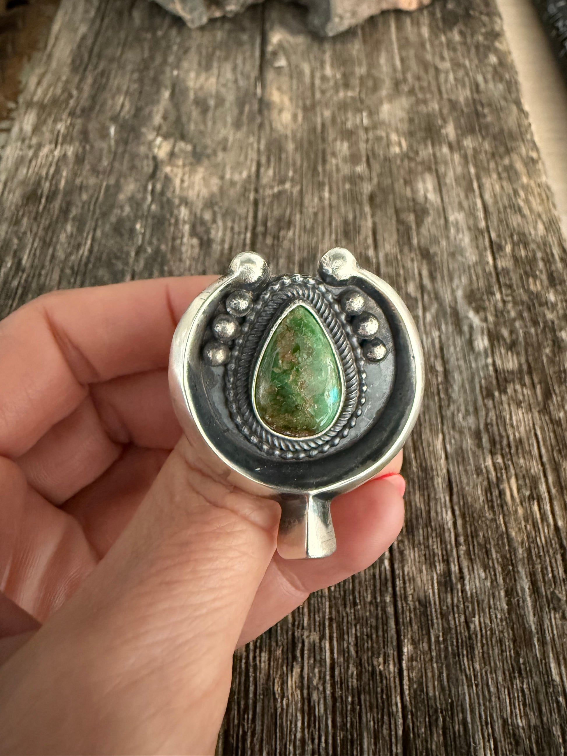 Leon Martinez Handmade Custom Silver Turquoise Adjustable Ring