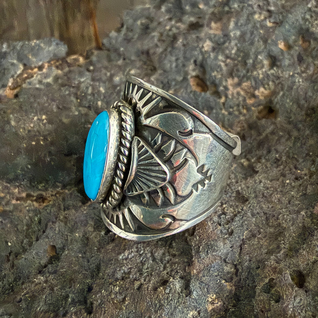 Authentic Native American Handmade Sterling Silver and Turquoise Ring size 9.