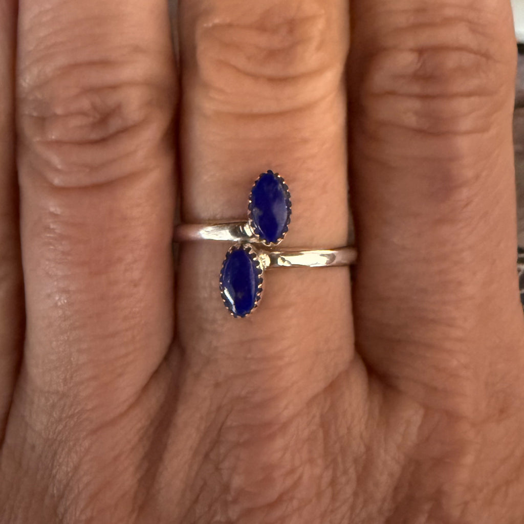 Authentic Native American Handmade Sterling Silver and Lapis Adjustable Ring.
