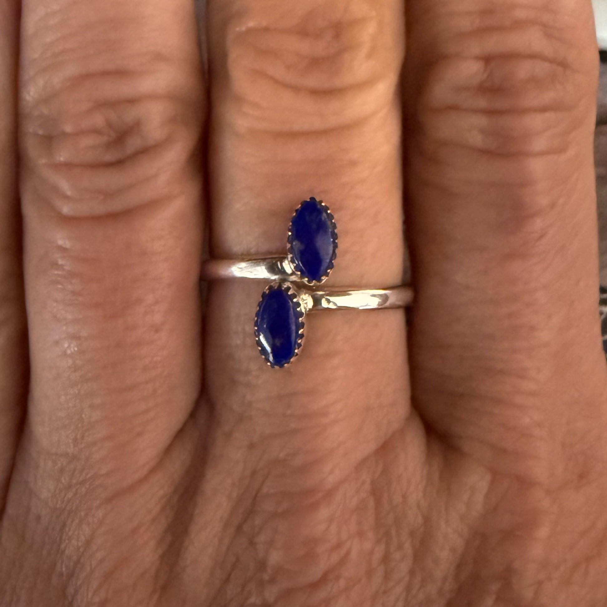 Authentic Native American Handmade Sterling Silver and Lapis Adjustable Ring.