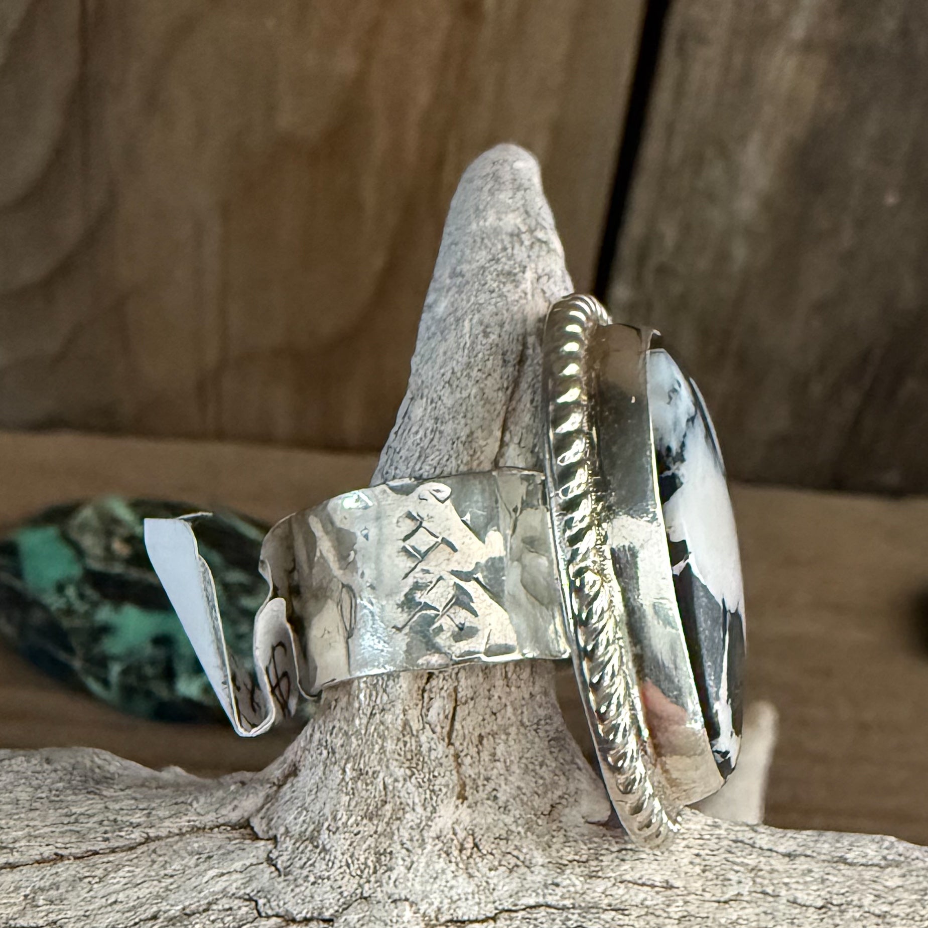 Authentic Native American Handmade Sterling Silver White Buffalo Ring size 6.