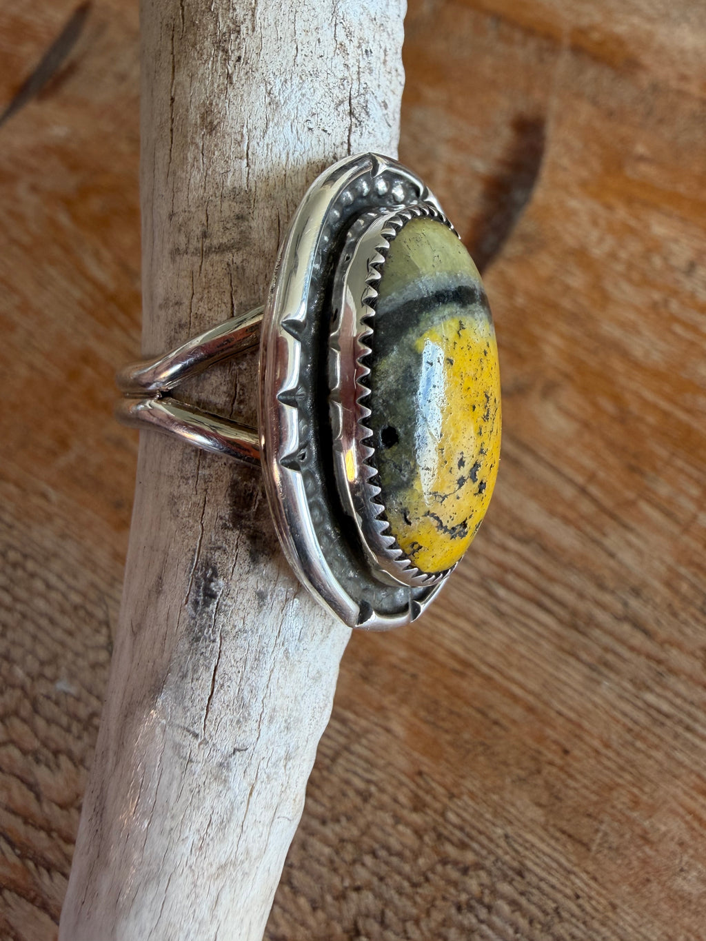 Native American Handmade Bumblebee Jasper Sterling Silver Ring Size 7.5
