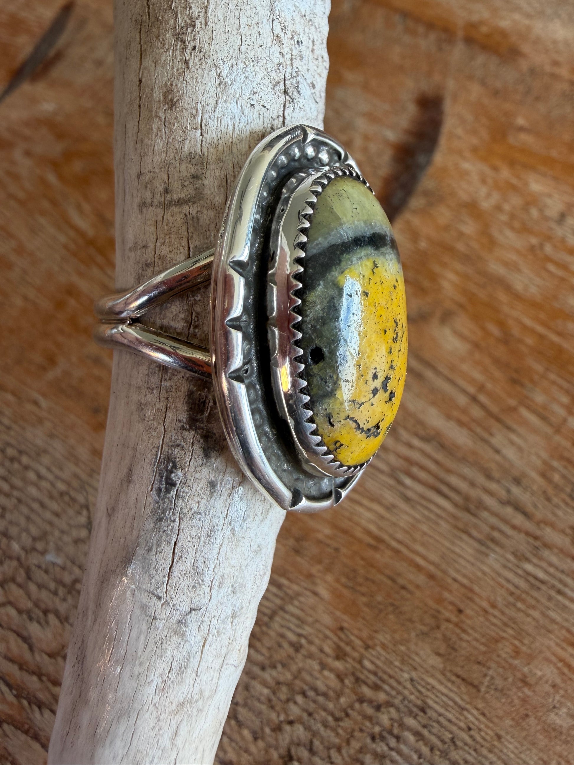 Native American Handmade Bumblebee Jasper Sterling Silver Ring Size 7.5