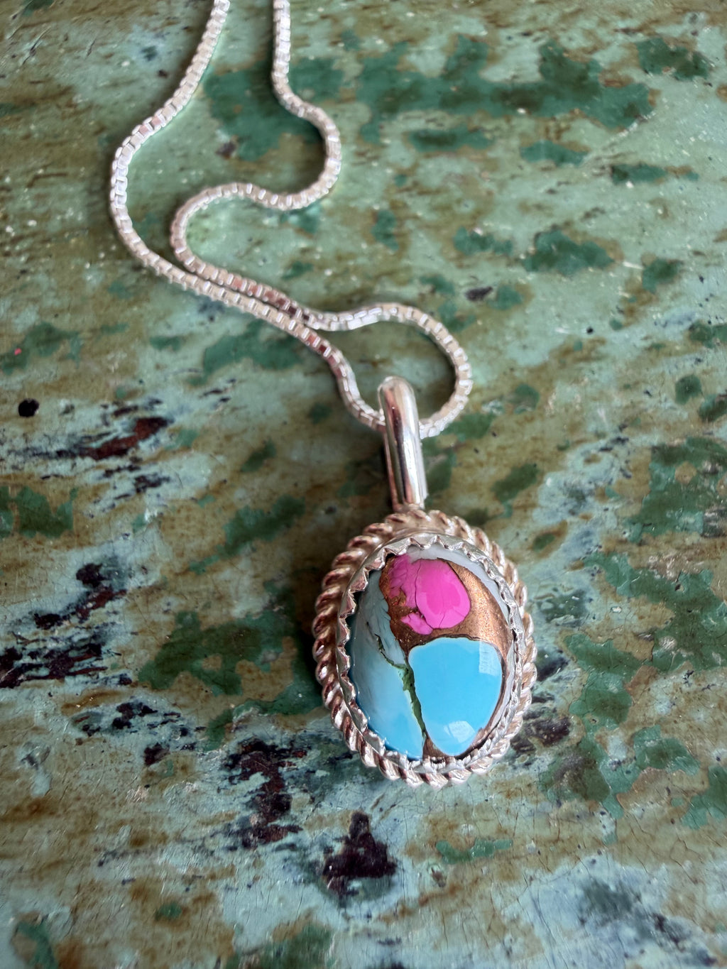 Native American Handmade Cotton Candy Pendant and Necklace 18”