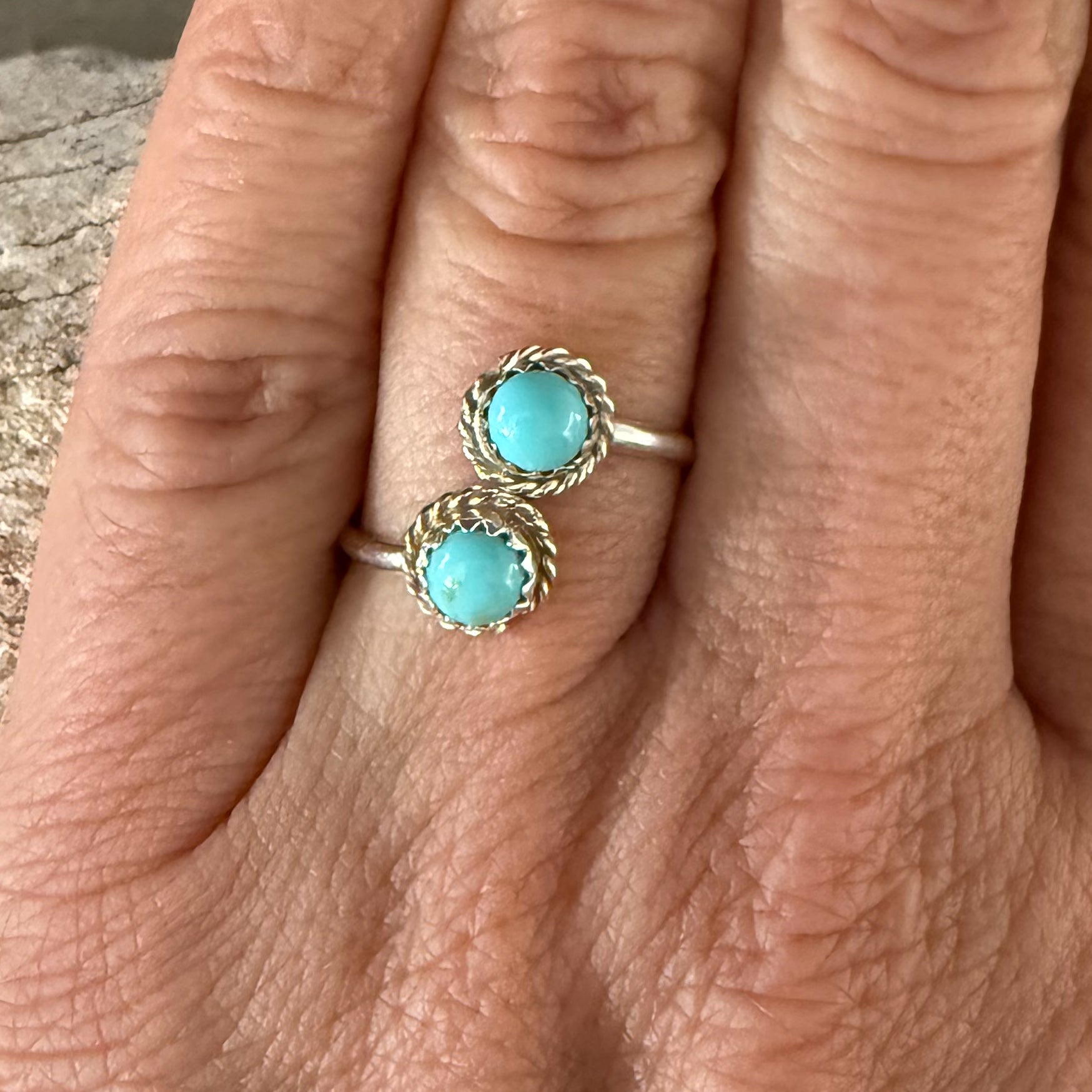 Authentic Native American Handmade Sterling Silver and Turquoise Adjustable Ring.