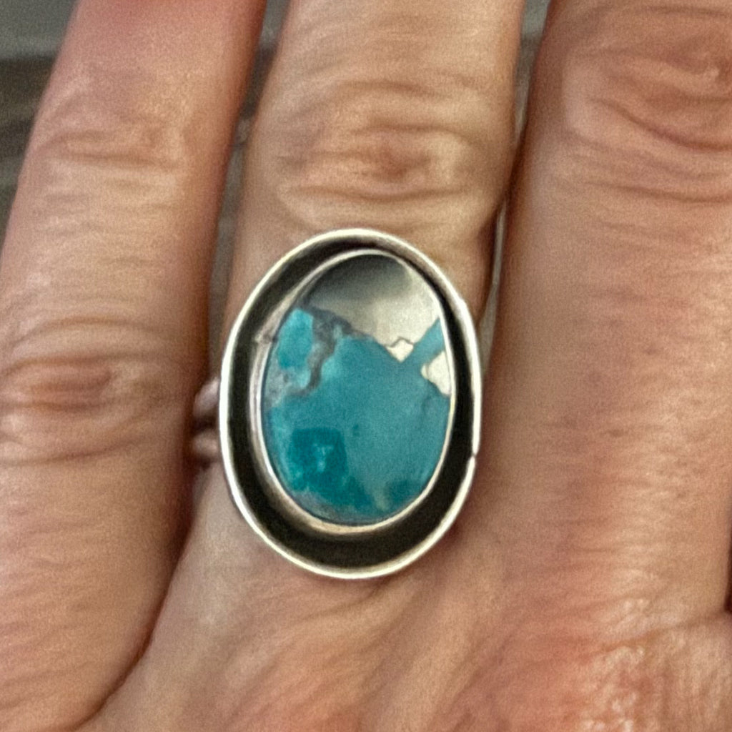Authentic Native American Handmade Sterling Silver and Candelaria Hills Variscite with Pyrite inclusion size 7 1/2.