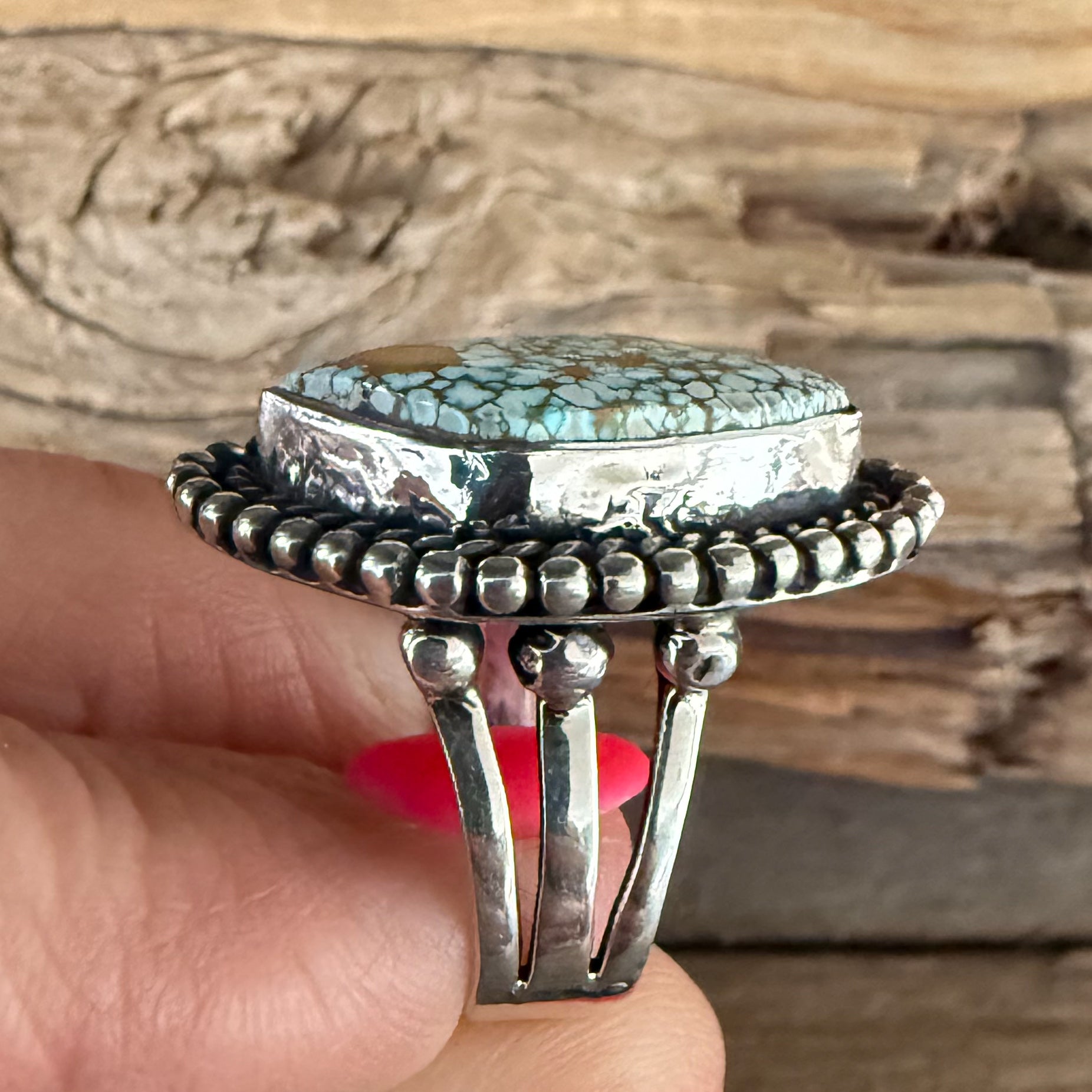 Authentic Native American Handmade Sterling Silver and Royston Turquoise Ring size 7.