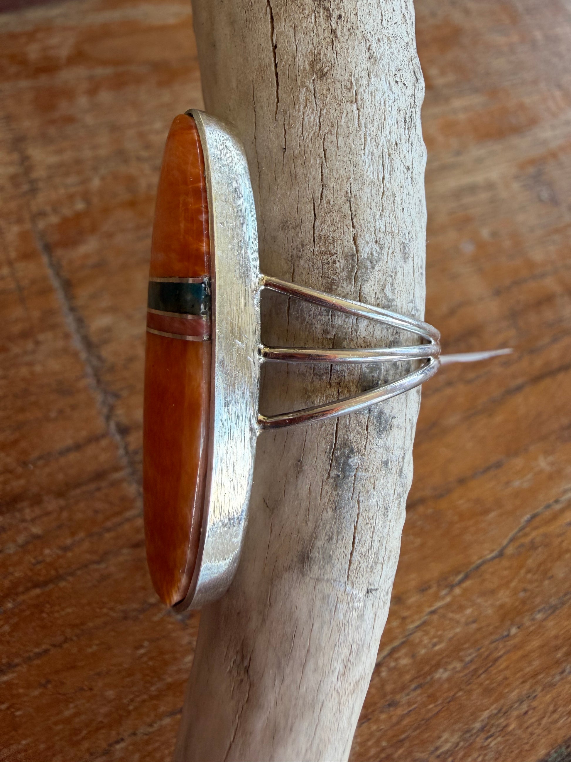 Native American Handmade Spiny Oyster-Turquoise Surfboard Ring Size 7.5