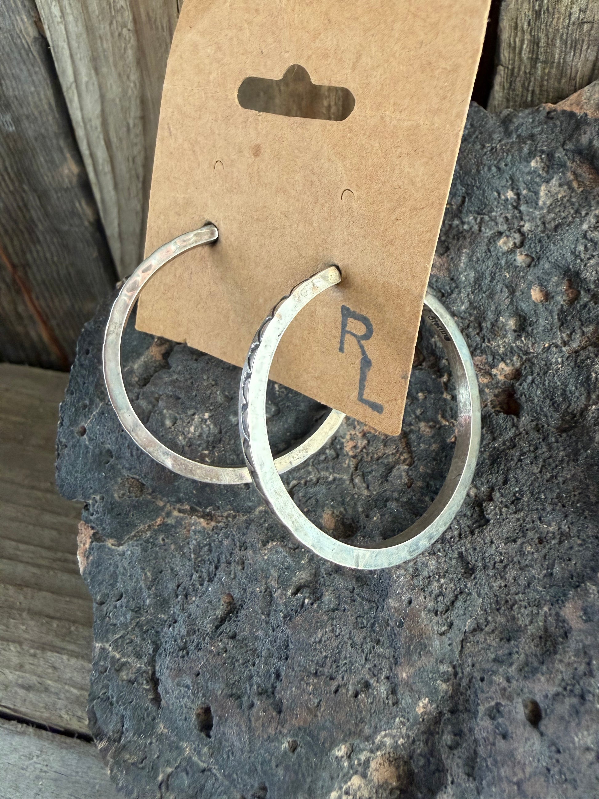 Native American Handmade Sterling Silver Stamped-Hoop Earrings