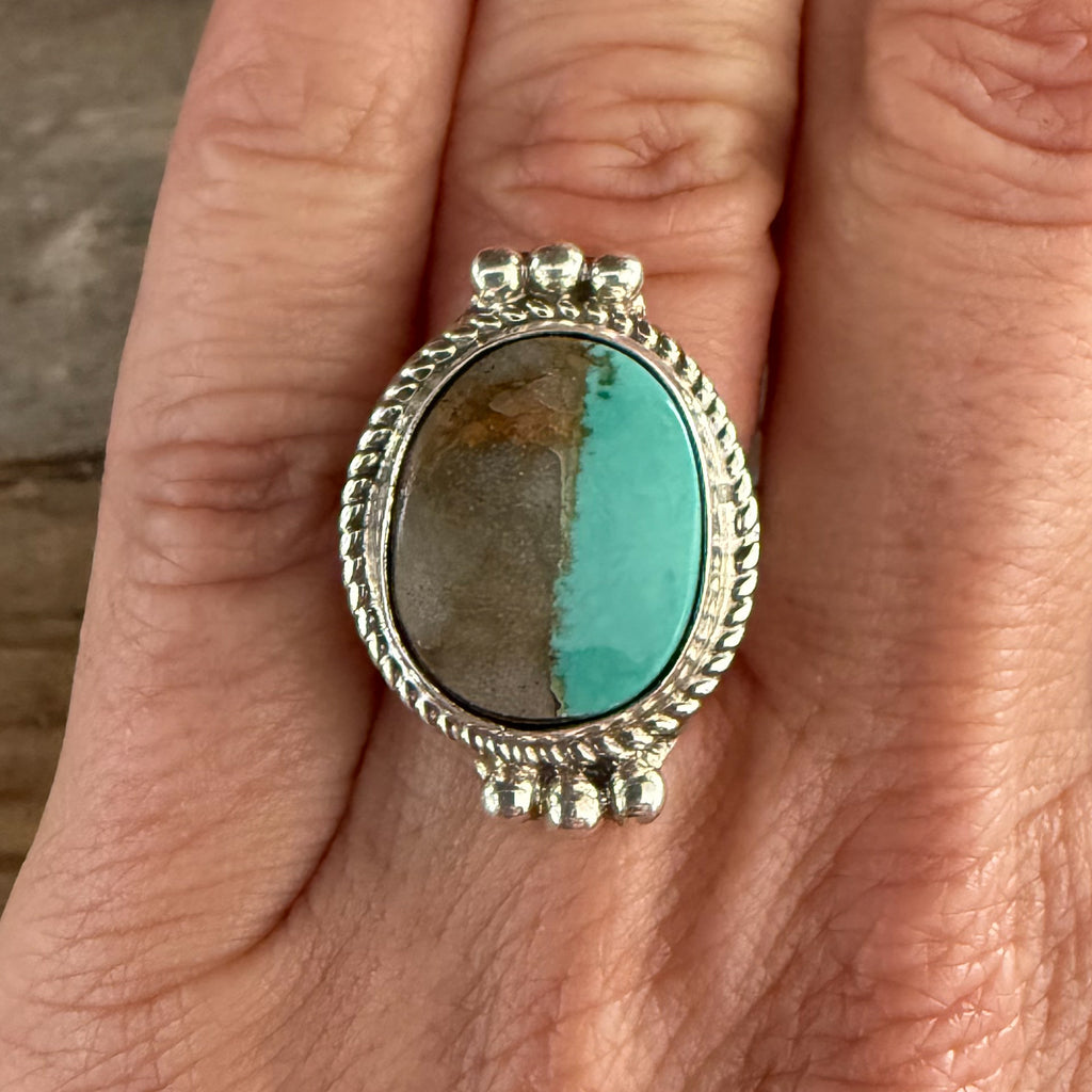 Authentic Native American Handmade Sterling Silver and Royston Turquoise Ring size 6.