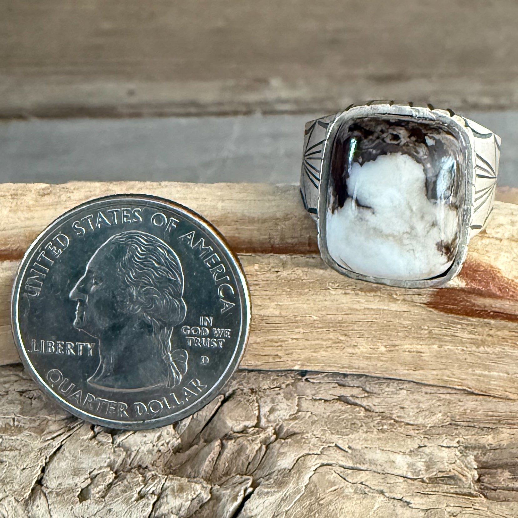Authentic Native American Handmade Sterling Silver and Wild Horse Ring size 9.