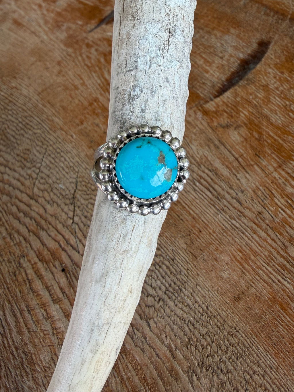 Native American Handmade Sterling Silver Turquoise Ring Size 6.5