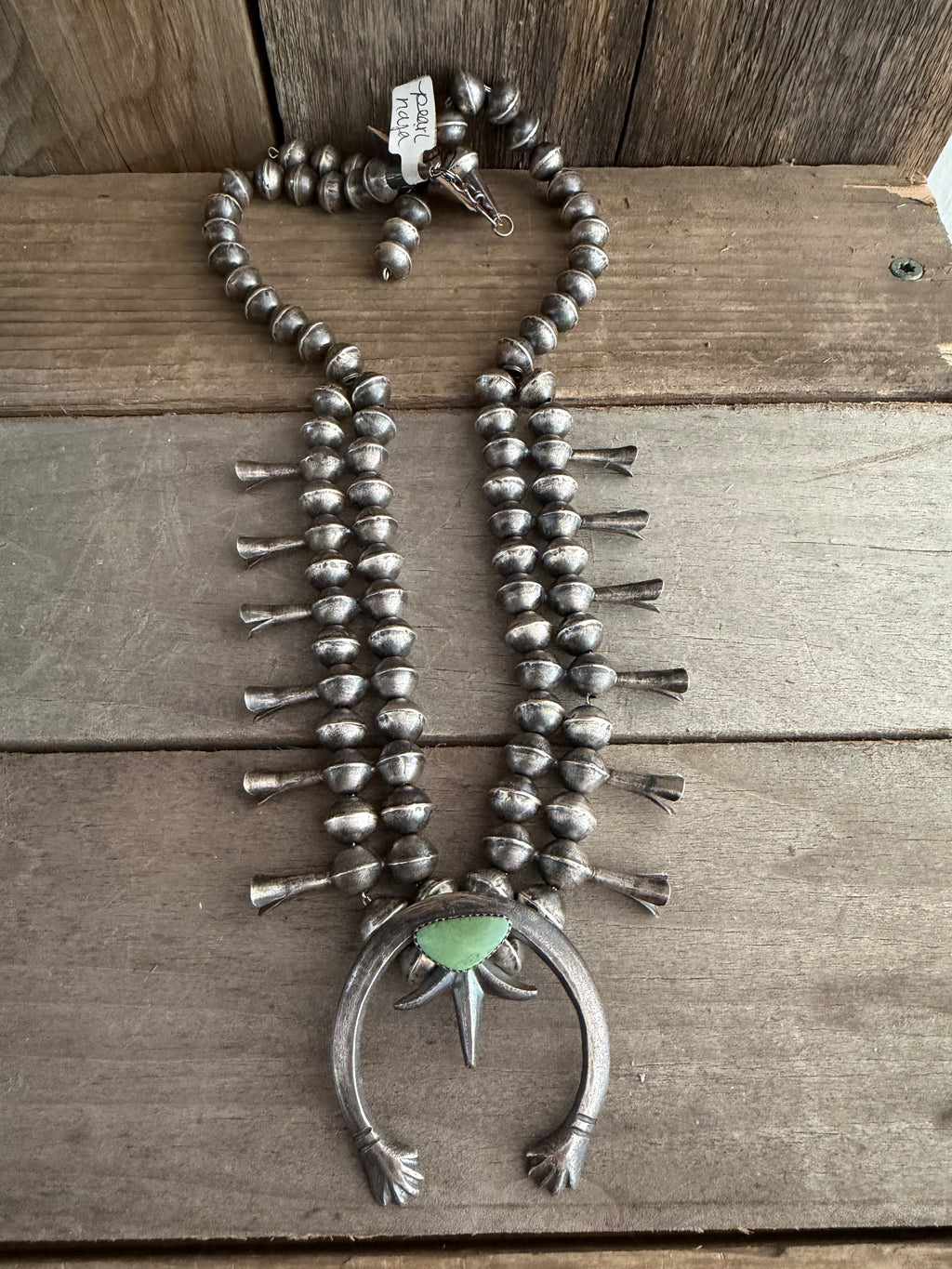 Native American Handmade Navajo Pearl Squash Blossom Nadja Vintage Sterling Silver 😮