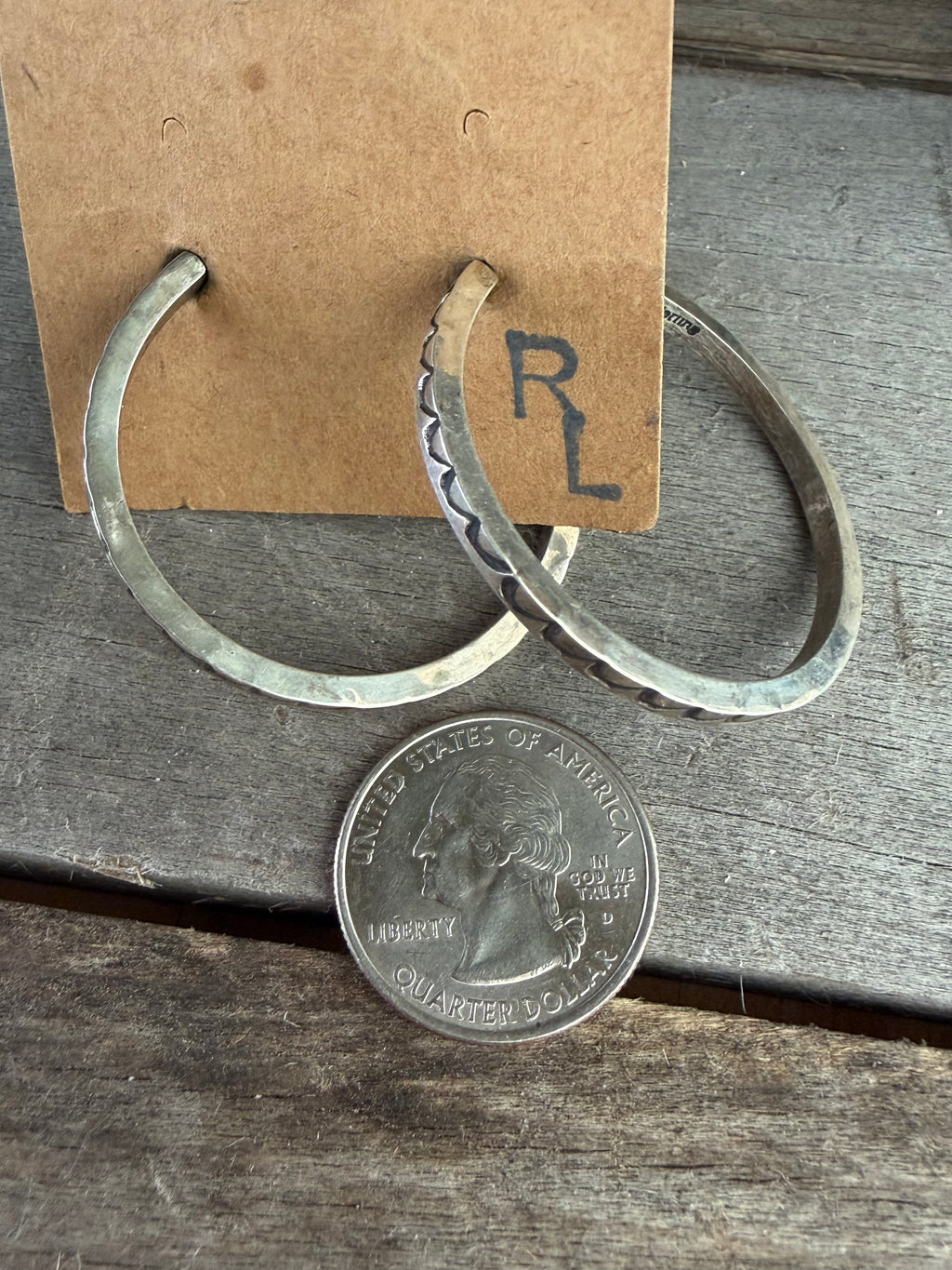 Native American Handmade Sterling Silver Stamped-Hoop Earrings