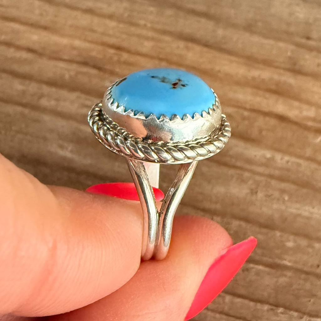 Authentic Native American Handmade Sterling Silver and Golden Hills Turquoise Ring size 6.