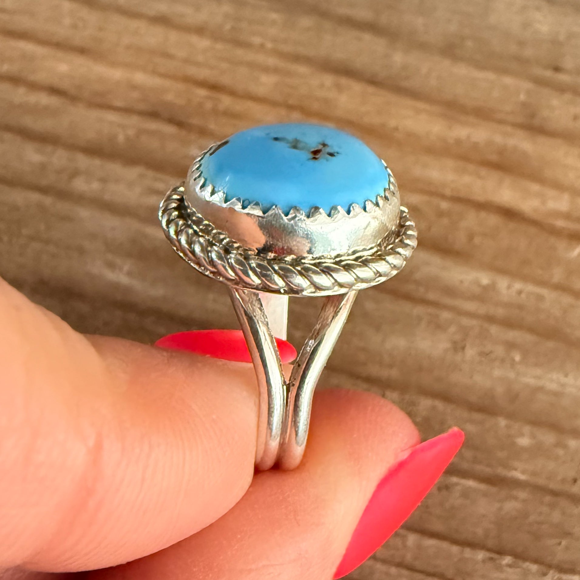 Authentic Native American Handmade Sterling Silver and Golden Hills Turquoise Ring size 6.
