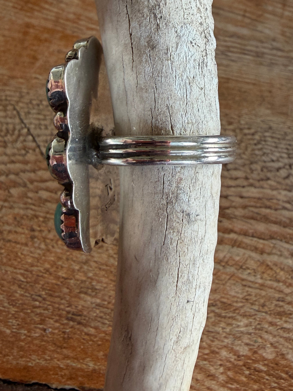 Native American Fairren Begay Handmade Sterling Silver Kingman Turquoise Cluster Adjustable Ring