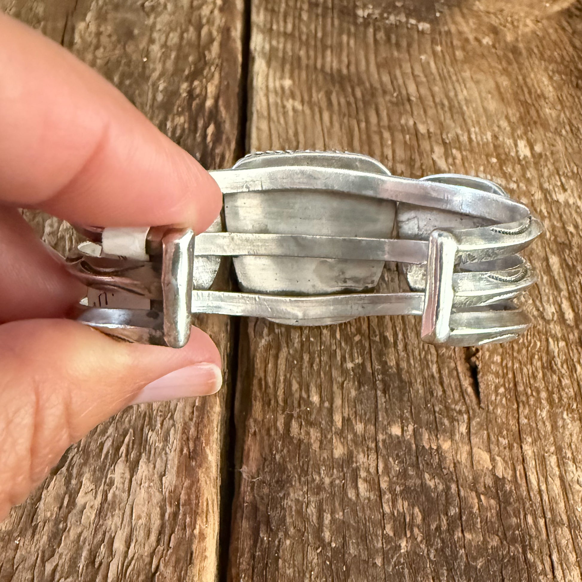 Authentic Native American Handmade Sterling Silver and Turquoise Vintage Cuff