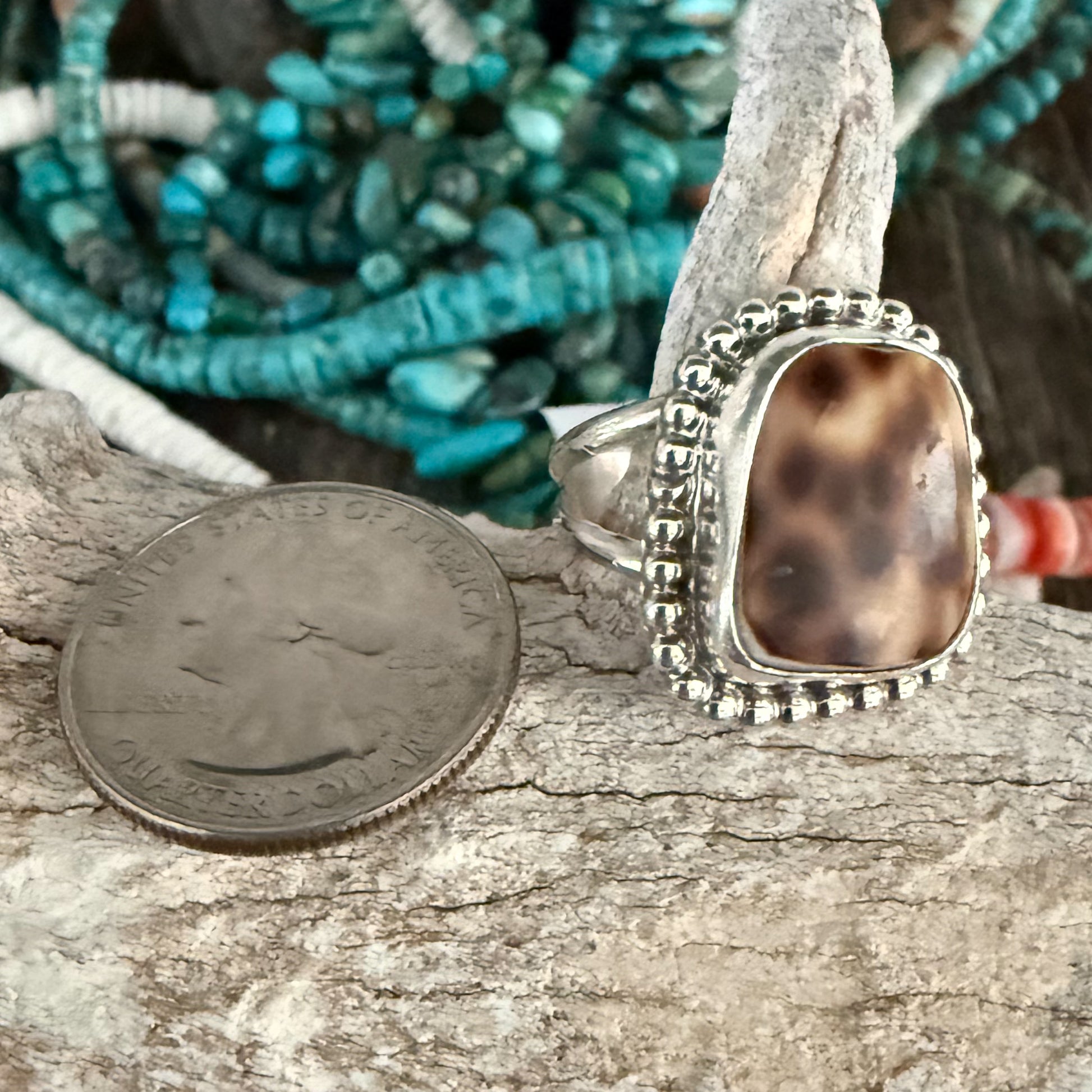 Authentic Native American Handmade Sterling Silver and Cowrie Shell Ring size 8.