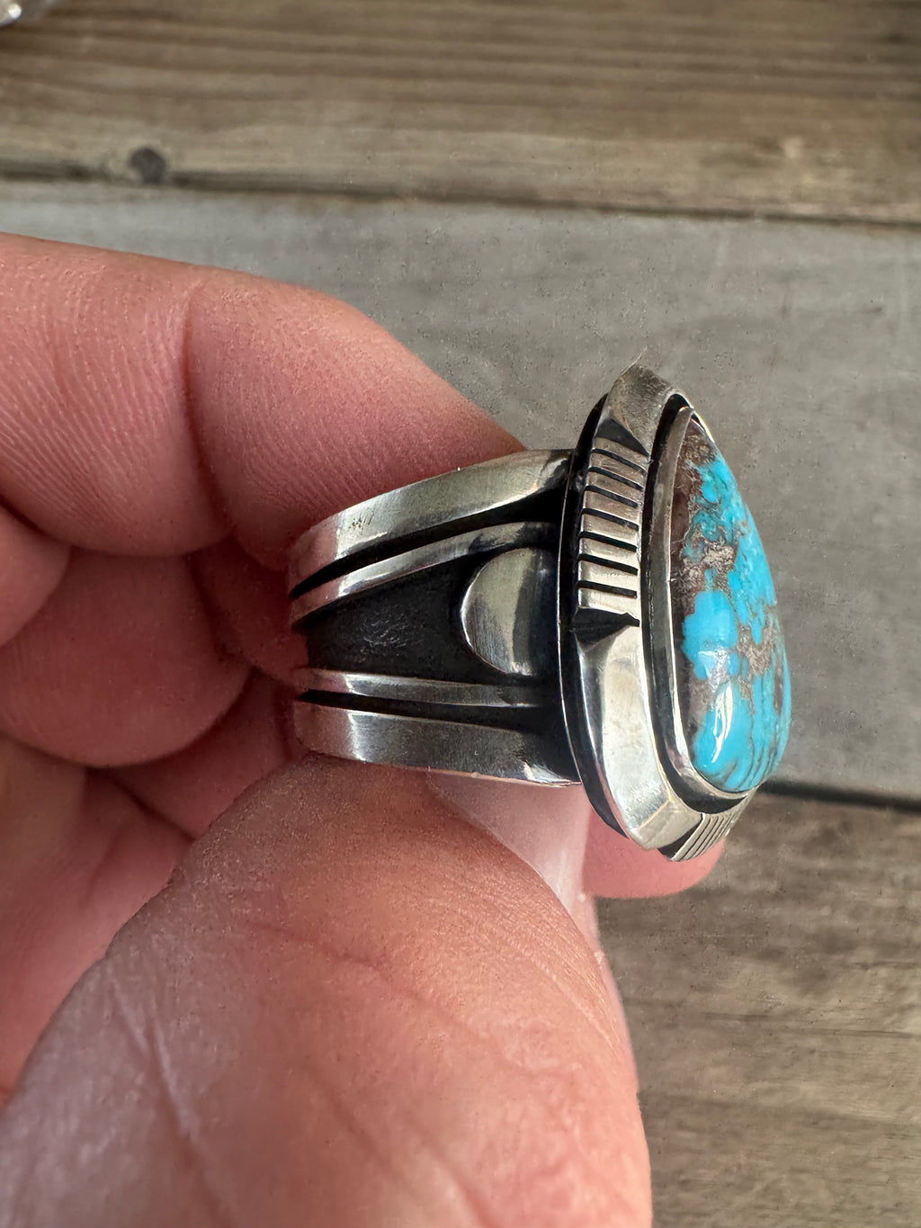 Cooper Willie High Grade Bisbee Turquoise Ring Size 10.75
