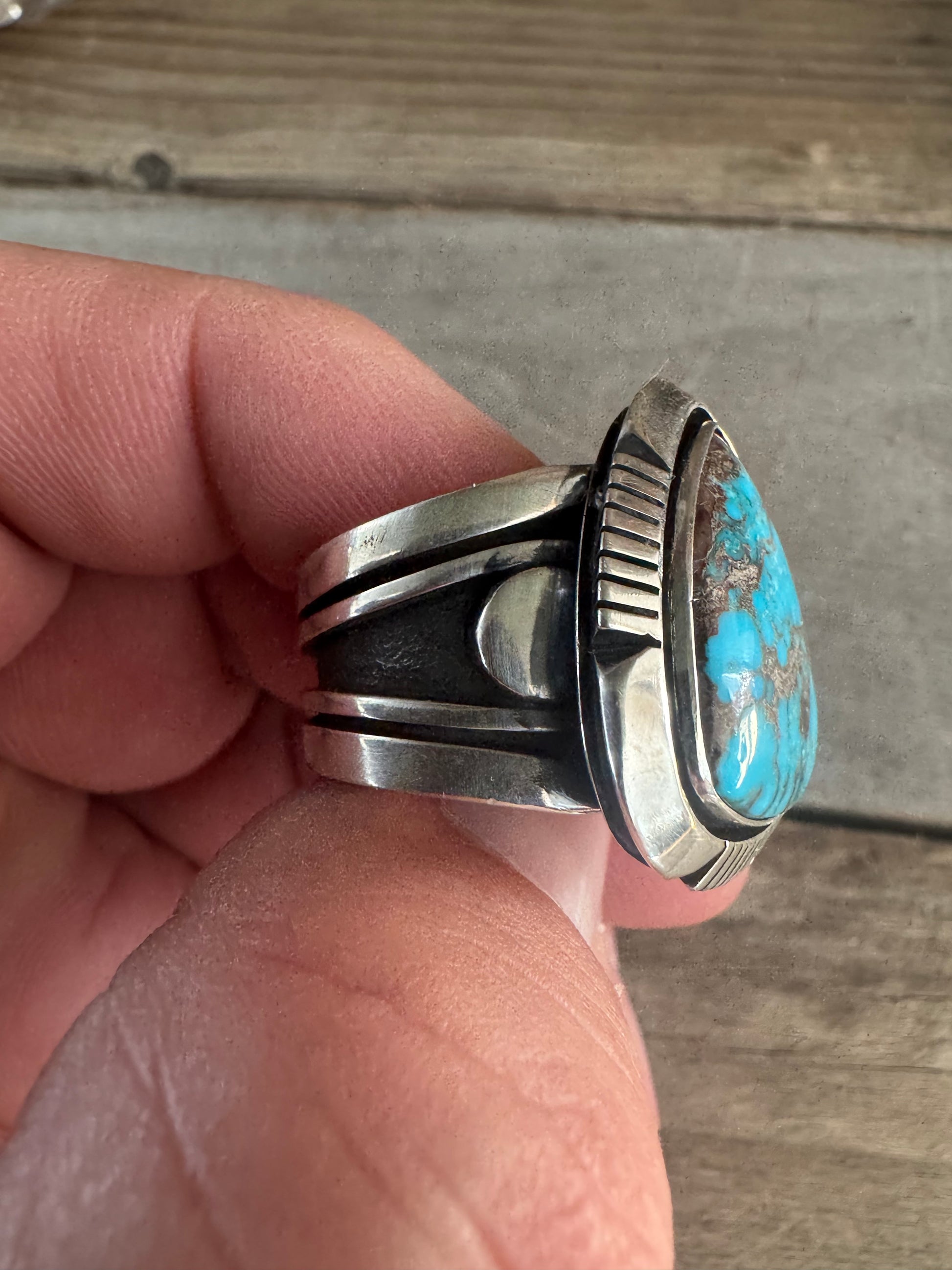 Cooper Willie High Grade Bisbee Turquoise Ring Size 10.75